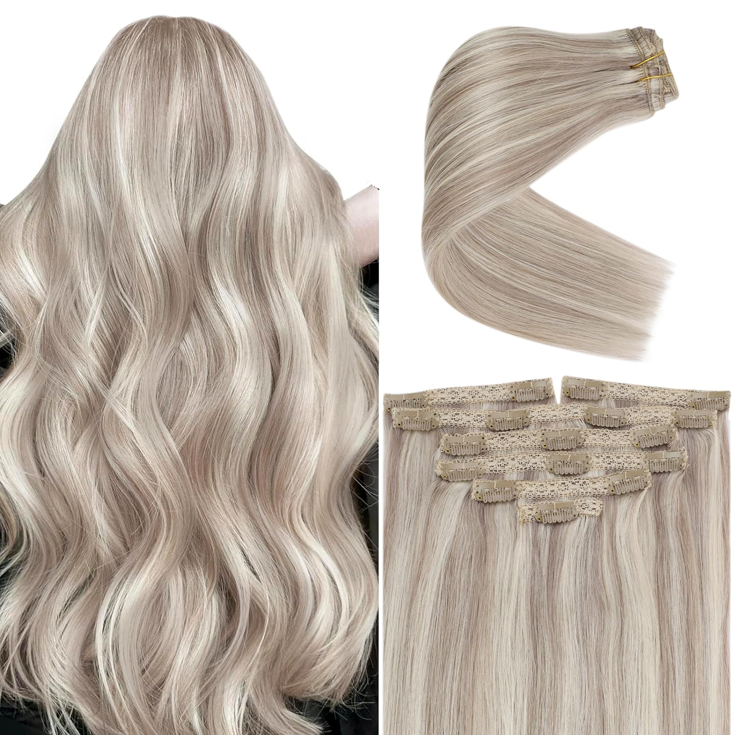 Ve Sunny Human Hair Clip In Extensions Blonde Hair Extensions Clip Ins Dirty Blonde Highlighted Platinum Blonde Clip In Hair Ext