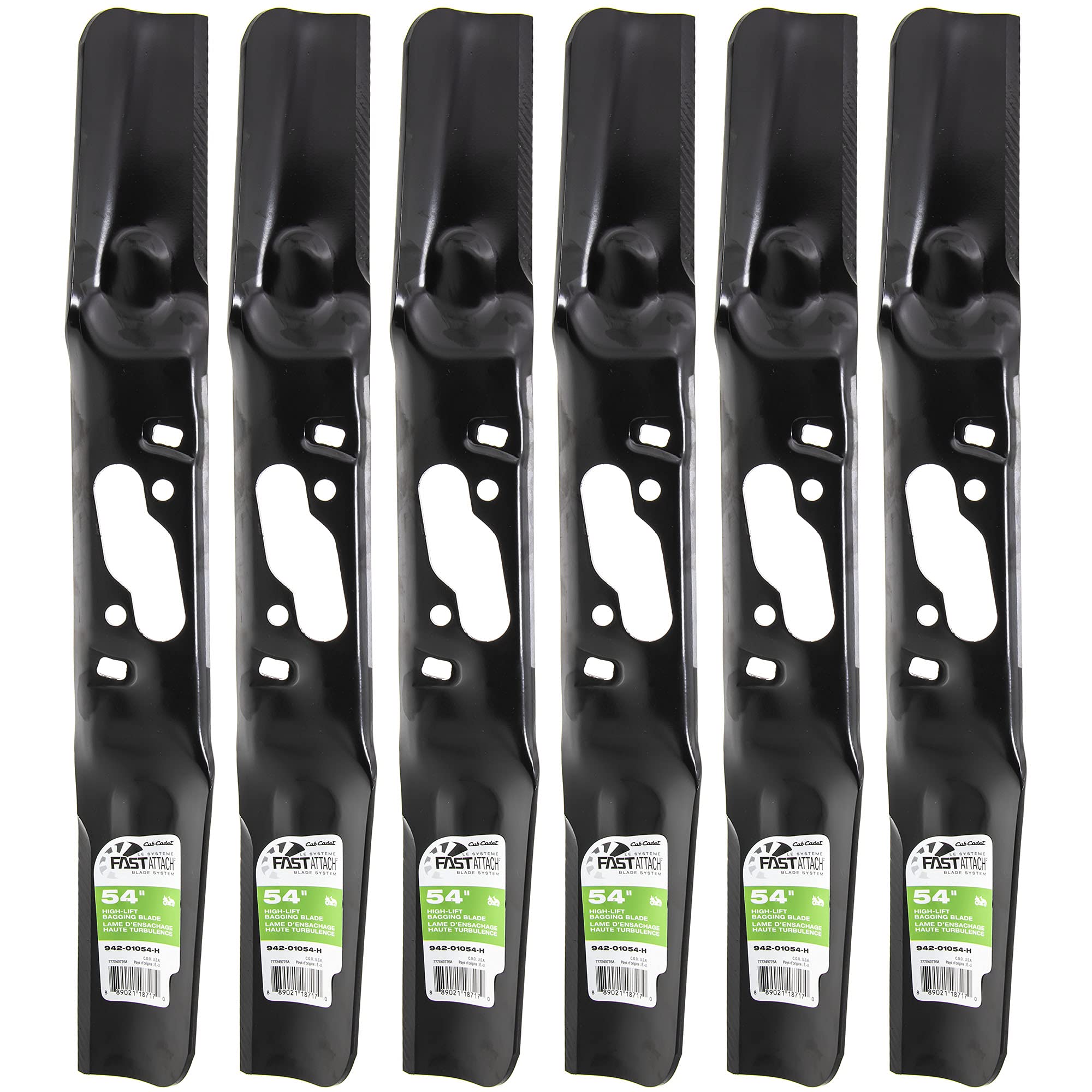 CUB CADET 942-01054-H 54 Deck High FastAttach Blades Enduro XT2 Series 6 Pack