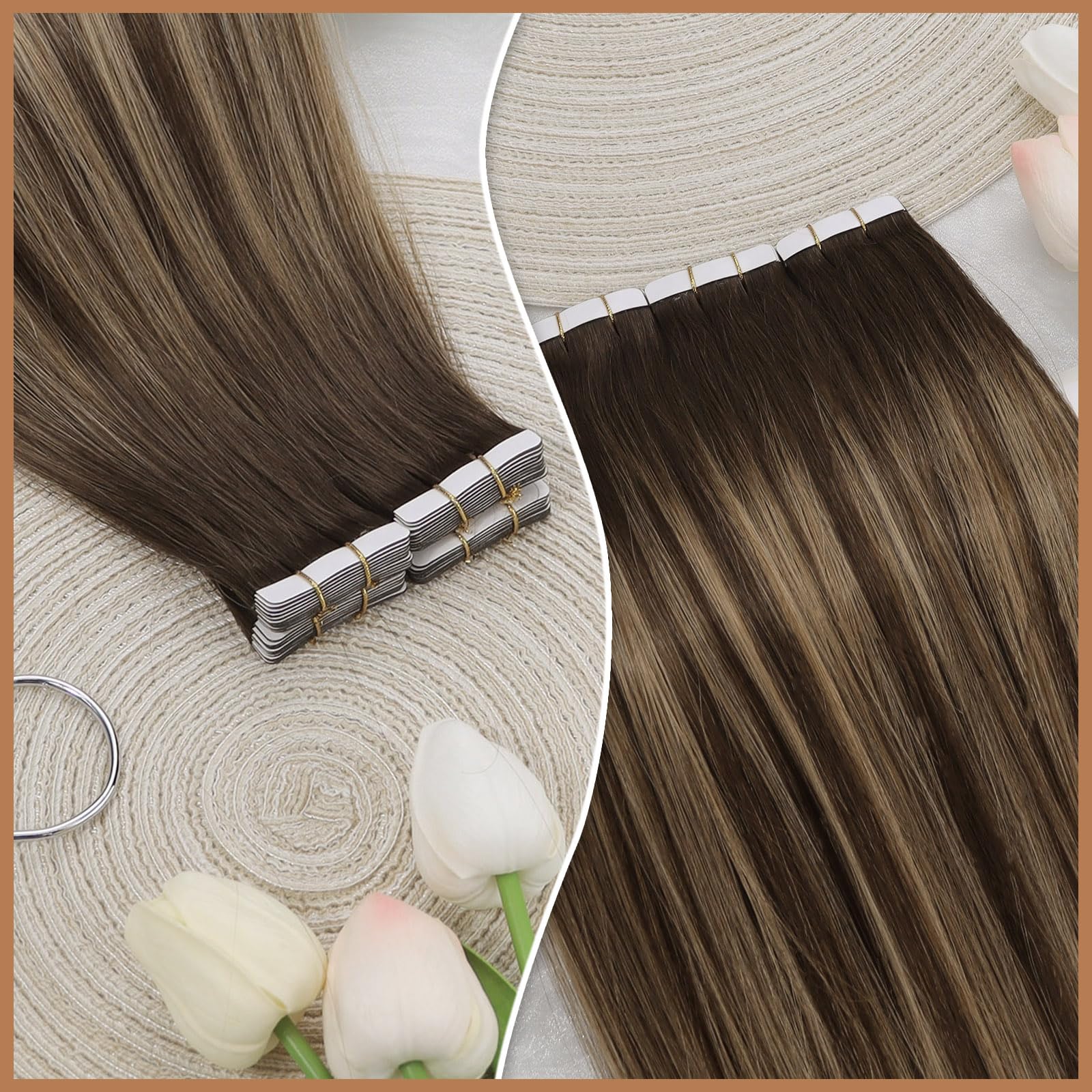 Tape In Hair Extensions Human Hair Brown Balayage Sunny Tape In Natural Hair Extensions Chocolate Brown Ombre Caramel Blonde Mix