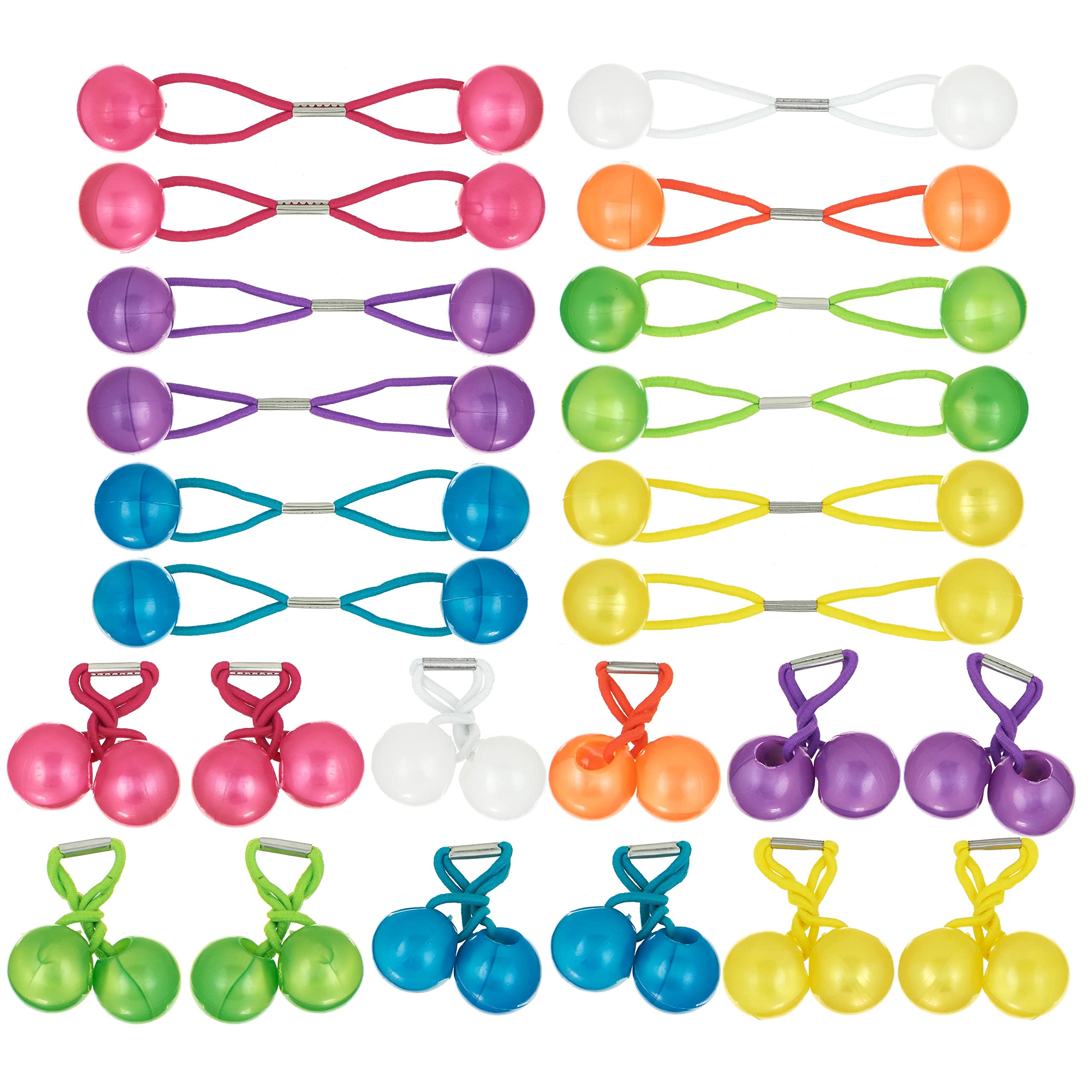 Expressions 24pc Large Elastic Hair Ties with Balls Collection, Brightly Colored Marble Finish Elastic Hair Bands for Girls Hair