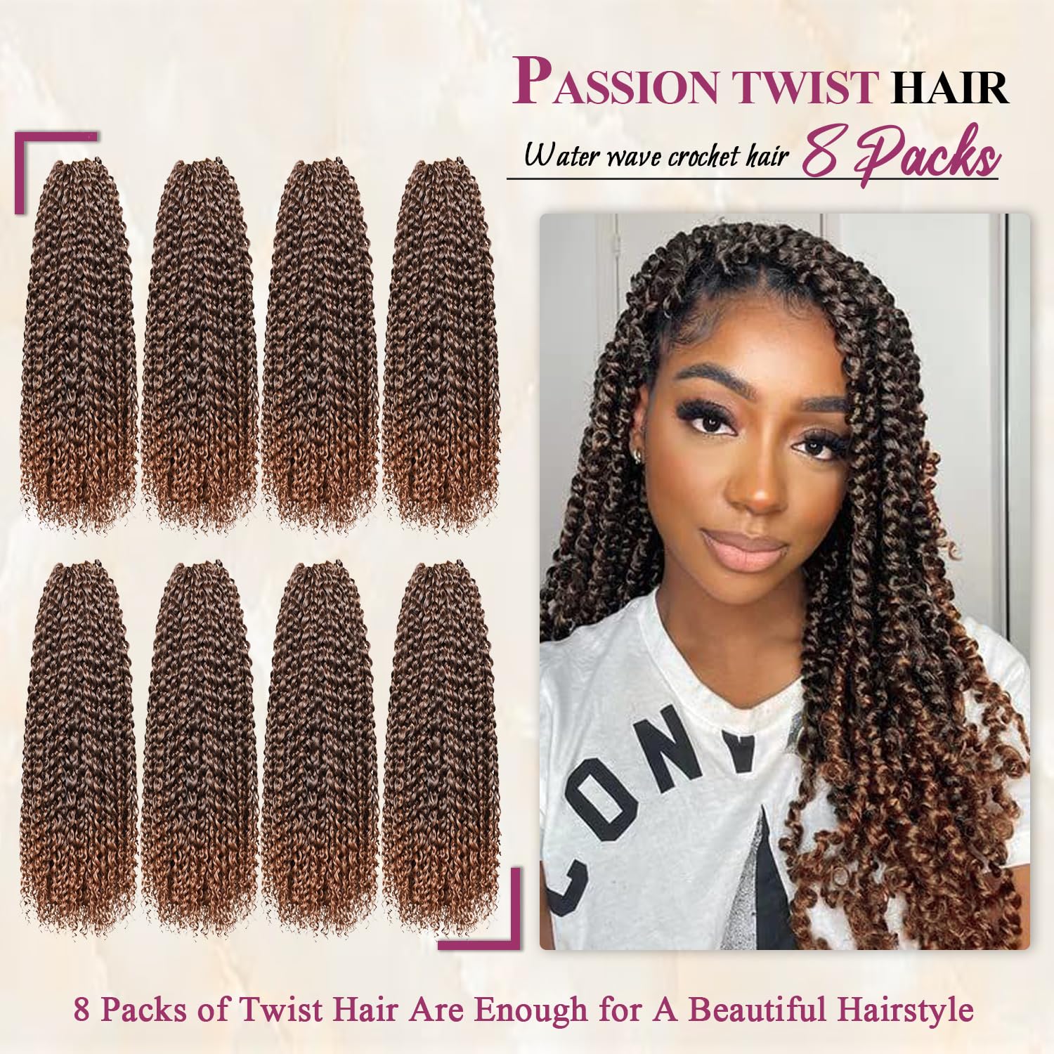 Passion Twist Hair 18 Inch 8 Packs Water Wave Crochet Hair For Black Women Passion Twists Braiding Hair Long Bohemian Spring Twi