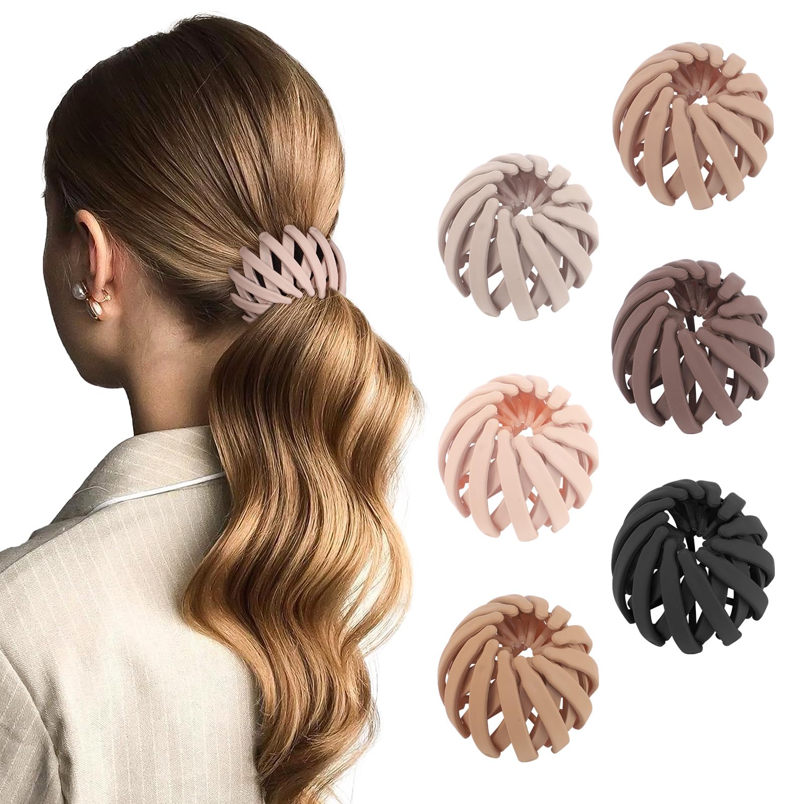 6Pcs Bird Nest Magic Hair Clips Hair Nest for Bun Strong Ponytail Holders Hair Accessories for Women Girls (Neutral, Small)
