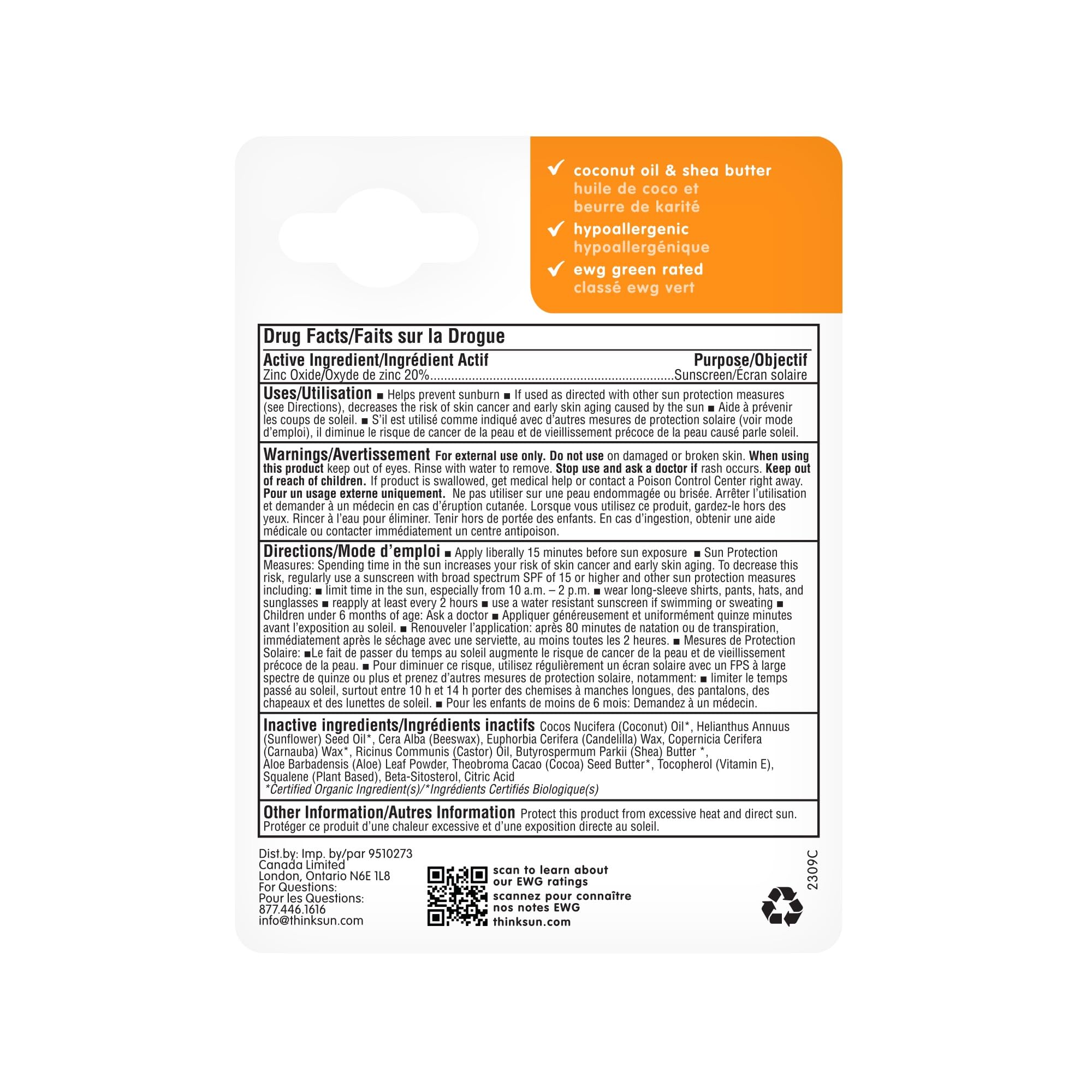 Thinkbaby Sunscreen Stick, White/Orange, 0.64 Ounce (2 Pack)