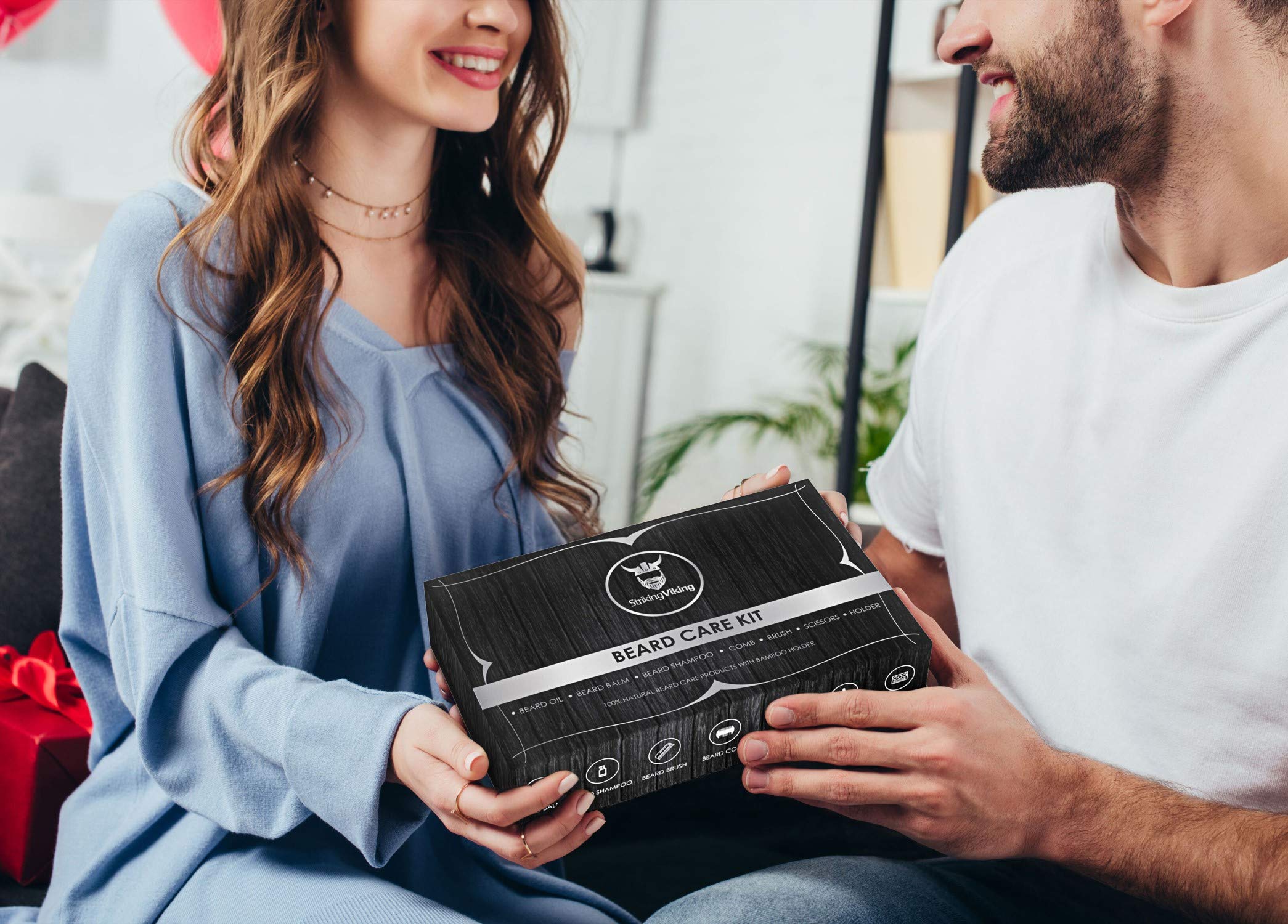 Striking Viking Beard Grooming Kit Includes Caddy, Beard Care Oil And Balm, Beard Shampoo, Wooden Comb, Beard Brush, & Trimming