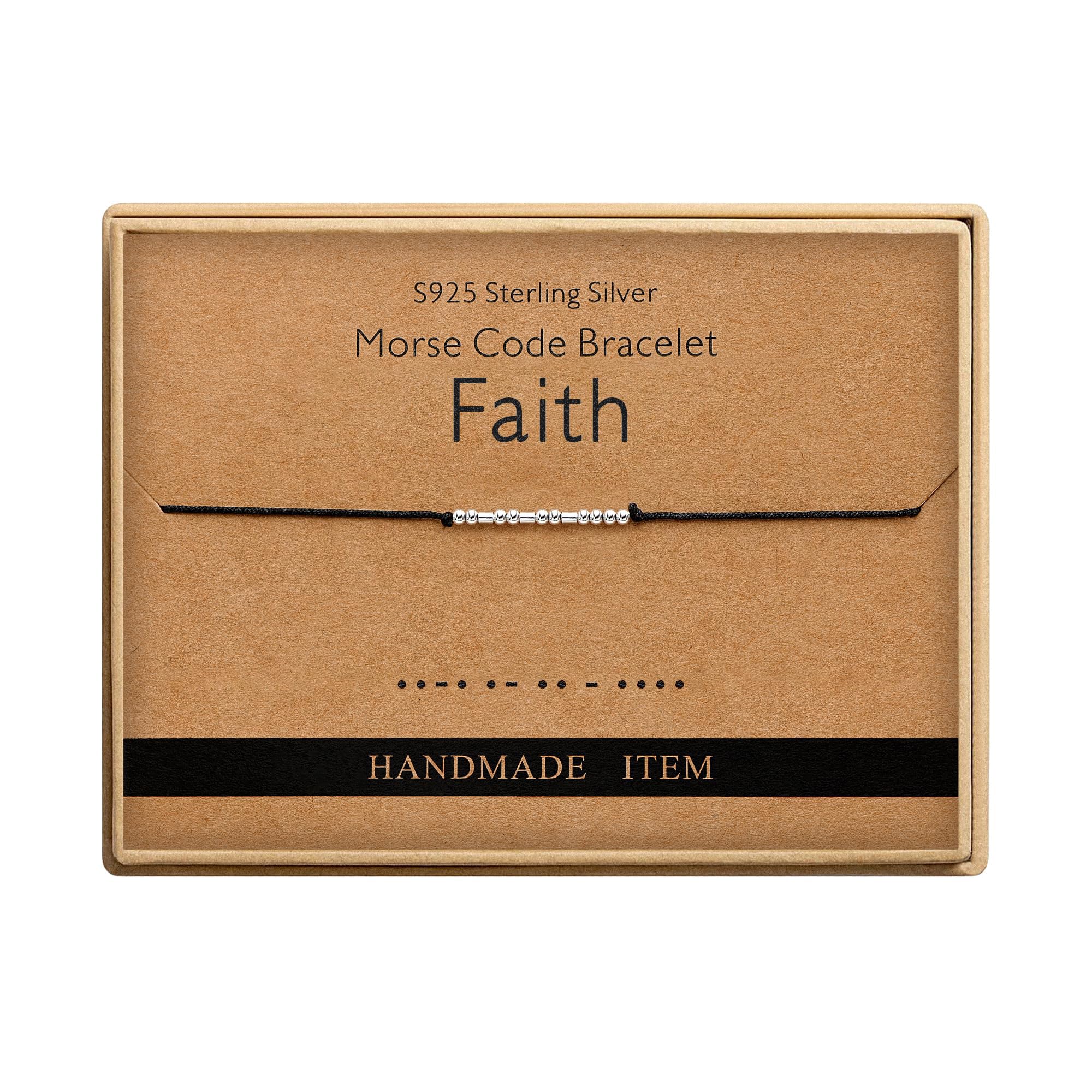 Faith Morse Code Bracelet S925 Sterling Silver Handmade Bead Adjustable String Bracelets Inspirational Jewelry for Women