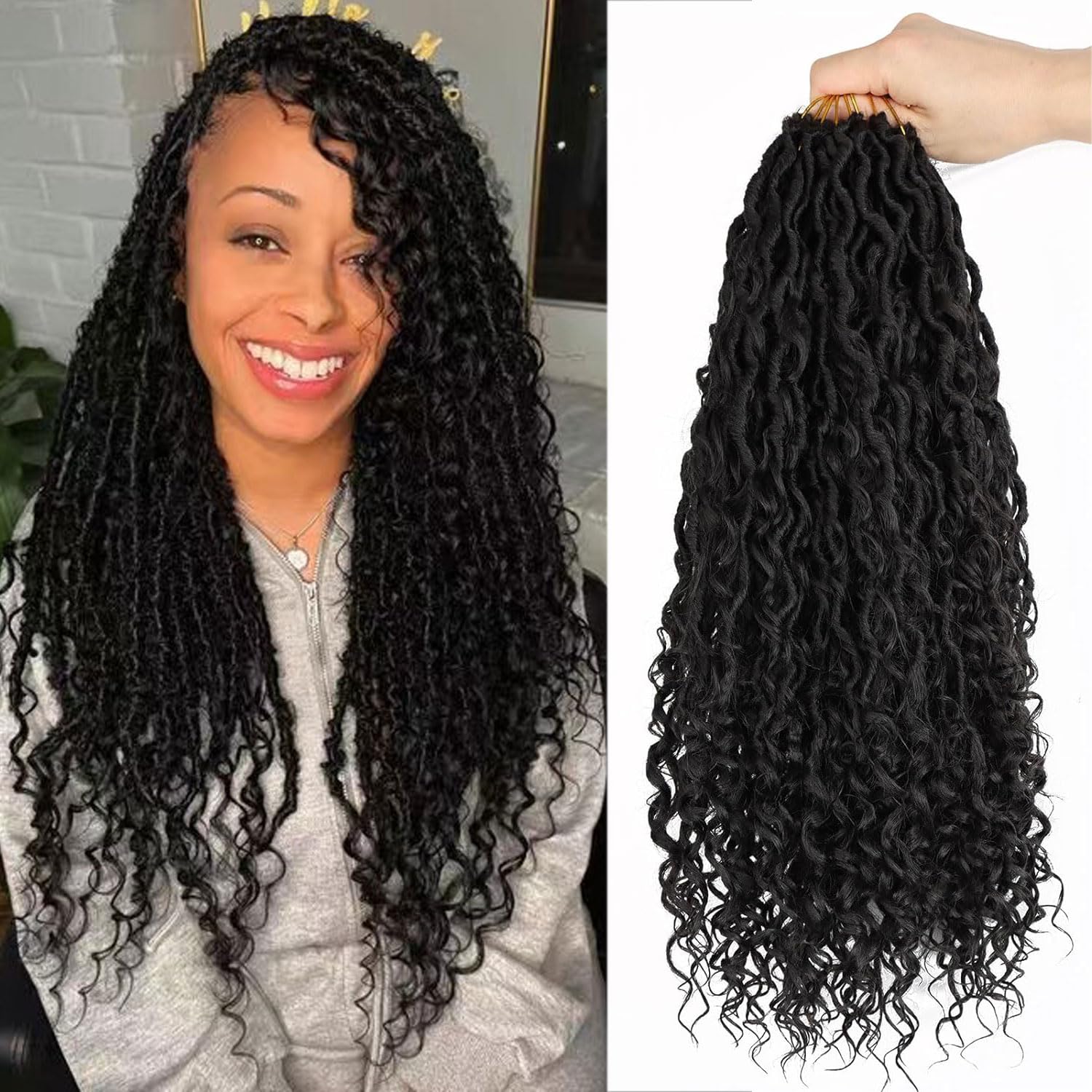 LMZIM 18 inch Goddess Locs Crochet Hair 8 Packs Faux Locs Crochet Braids for Black Women Soft Locs Crochet Hair Pre Looped River