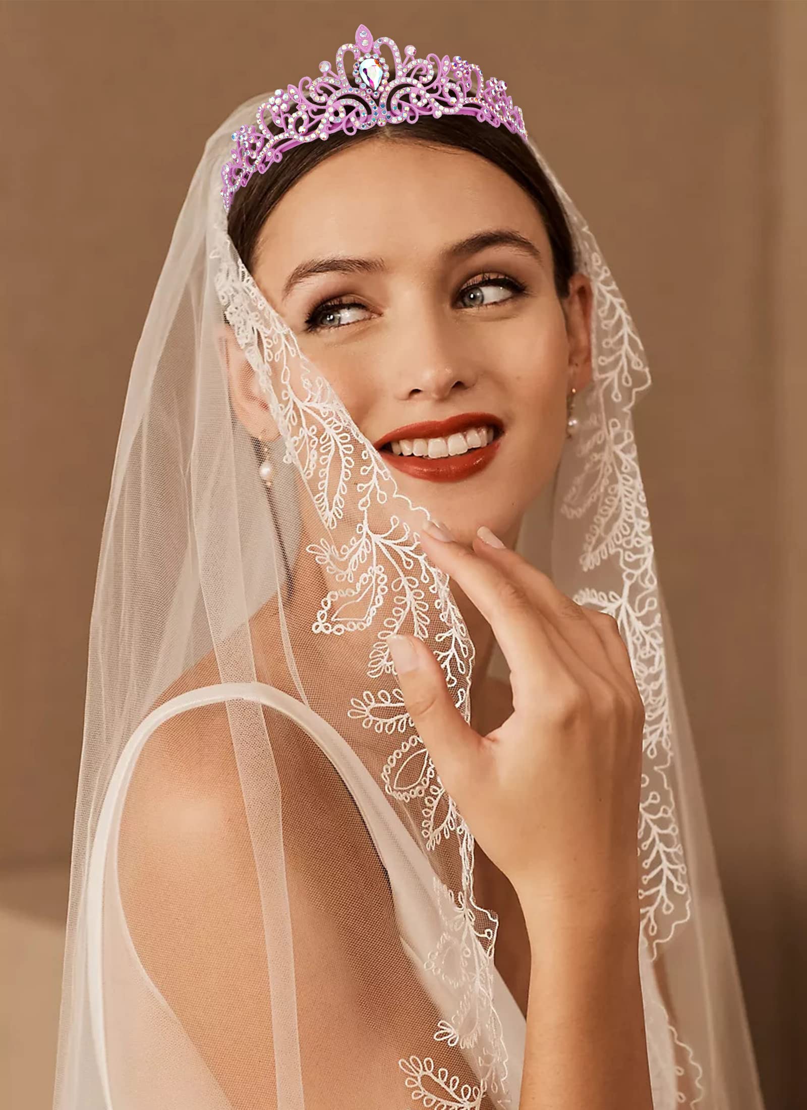Cocide Pink Tiaras And Crowns For Women Crystal Princess Tiara Rhinestone Queen Crown With Combs Bride Bridal Wedding Prom Hallo