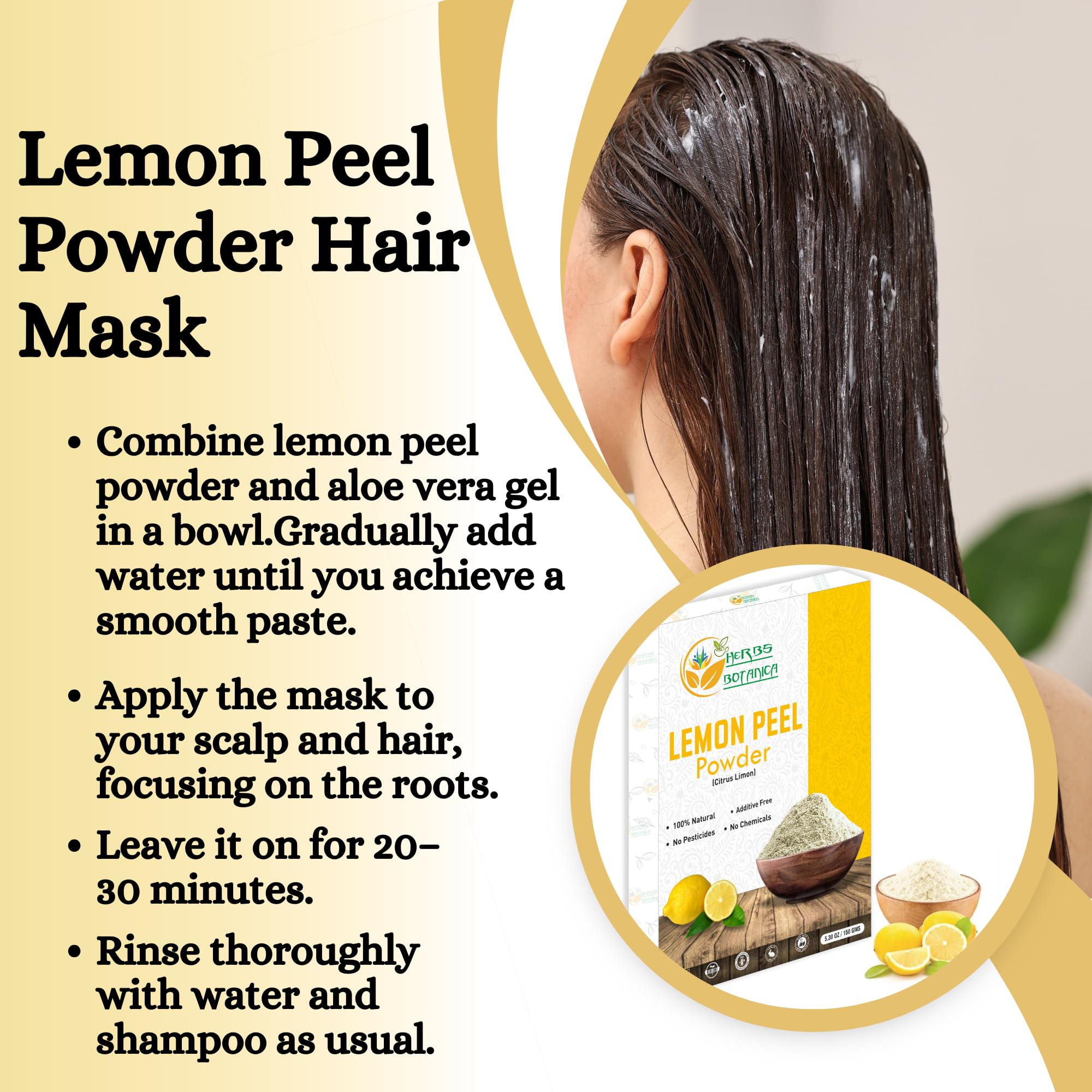 Herbs Botanica Organic Lemon Peel Powder Citrus Peel Organic 5.3 Oz /150 Gms 100% Natural | Anti Tan Face Mask, Face Pack