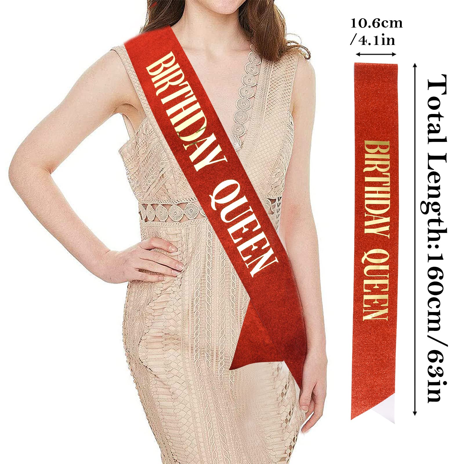 Birthday Queen Sash & Crystal Red Tiara Kit CIEHER Birthday Crown and Sash Crowns for Women Birthday Sash for Women Girls Red Cr