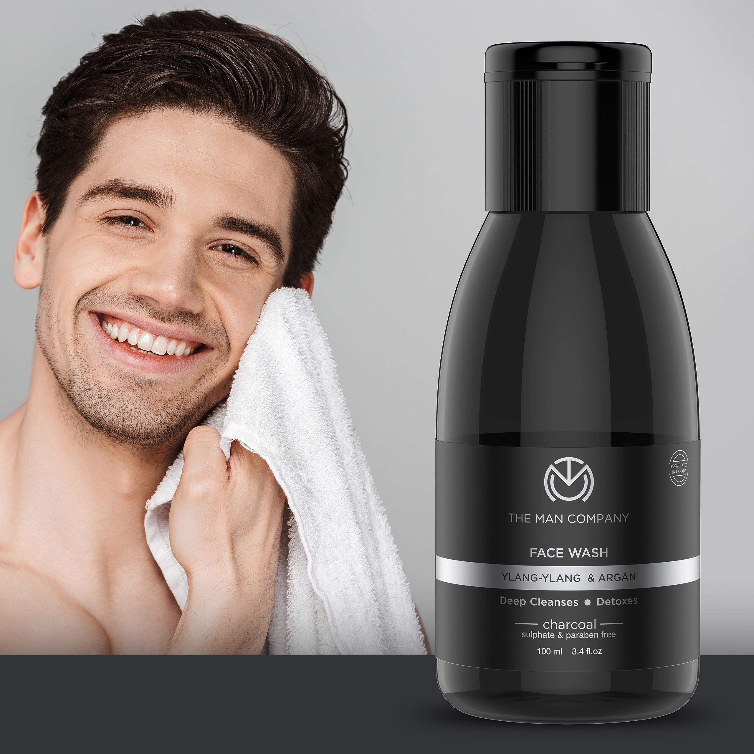 The Man Company Charcoal Anti Acne Face Wash (3.4 Oz) With Argan Oil & Ylang Ylang - Acne Treatment, Helps Prevent Breakouts, Oi