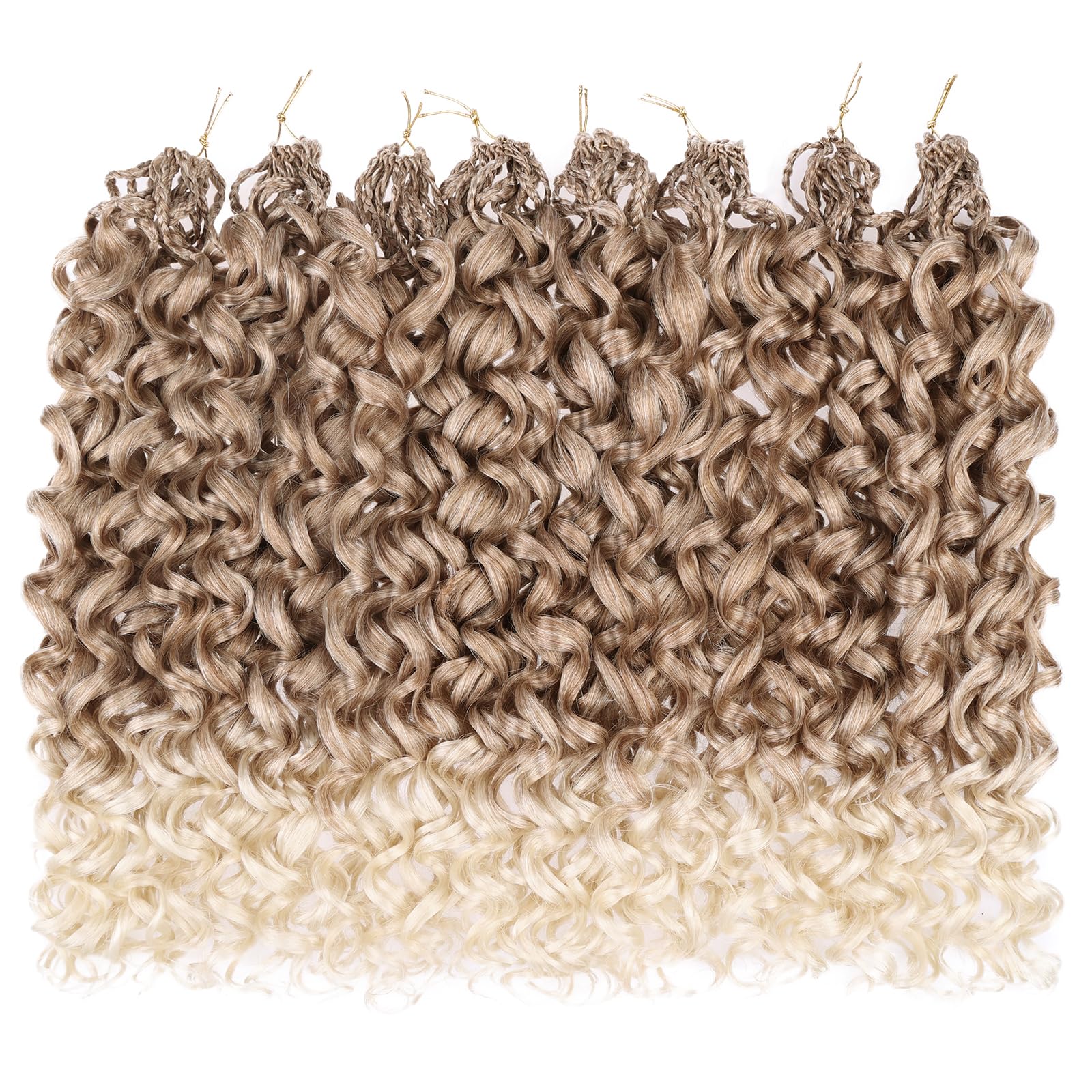 Leeven 10 Inch Gogo Curl Crochet Hair 8 Packs Pre Looped Water Wave Crochet Hair Ombre Blonde Ocean Wave Goddess Box Braids Deep