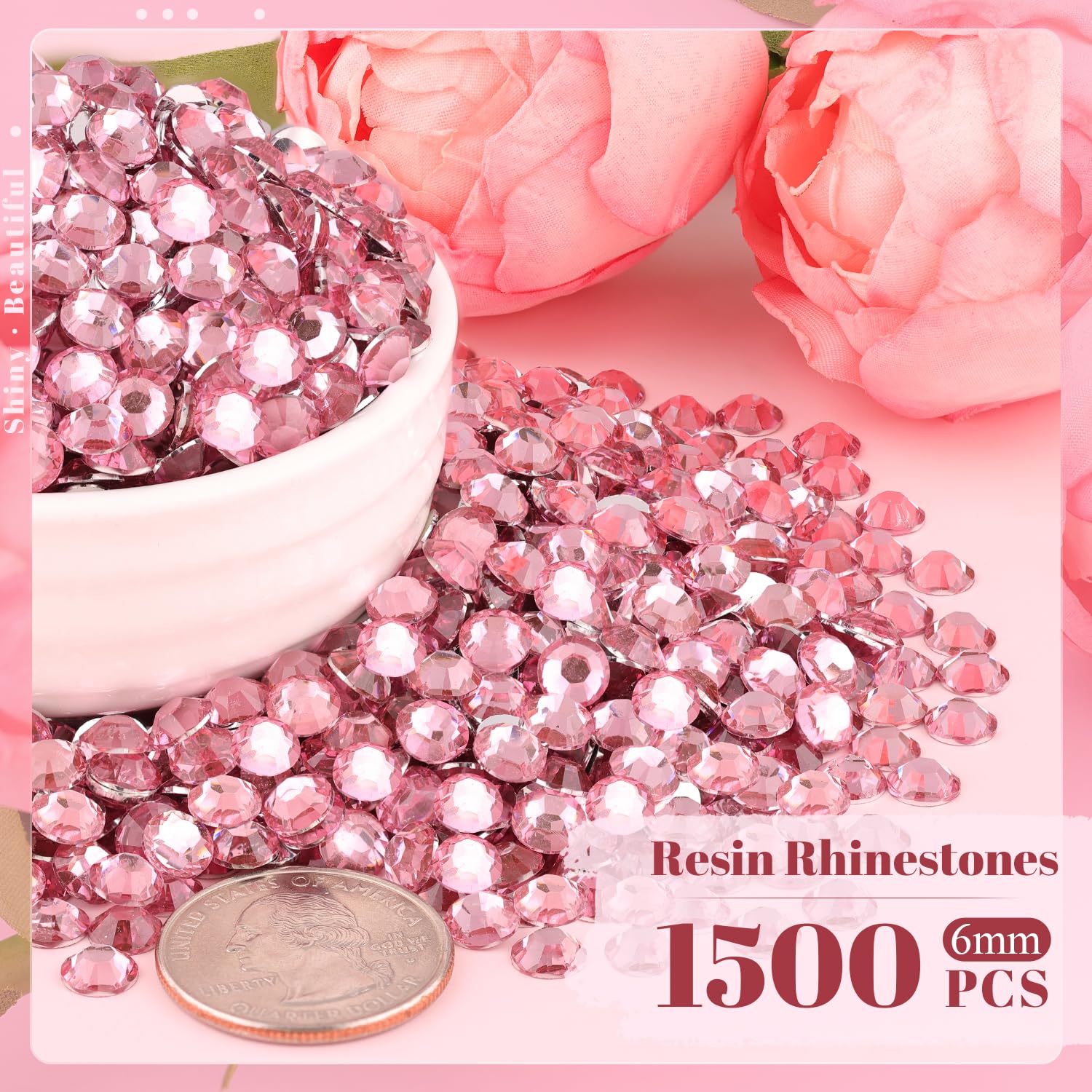 1500Pcs 6Mm Resin Rhinestones Bulk For Crafting (Dark Pink), Flatback Bedazzling Crystals For Crafts Diy Nail Decoration, Gems C