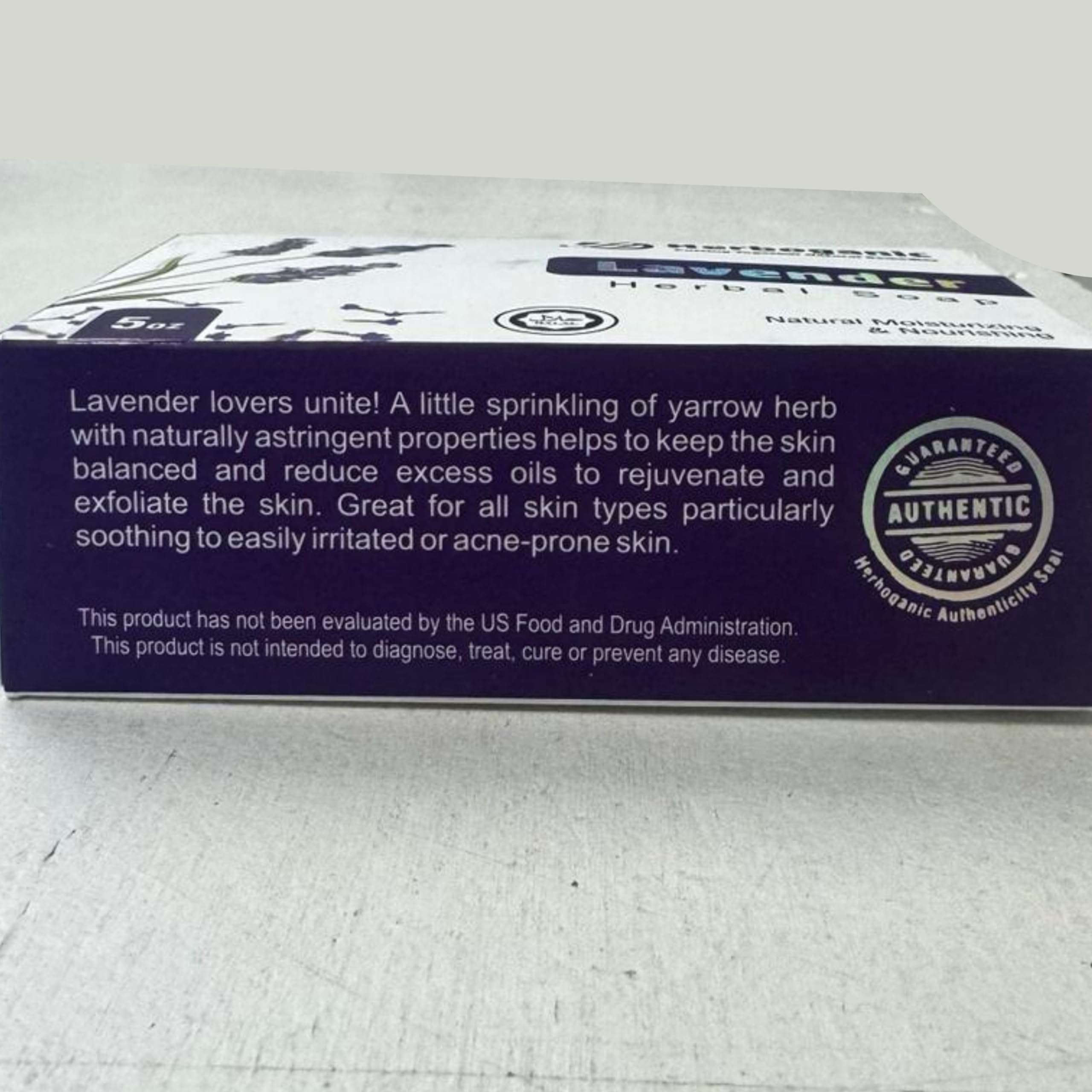 HERBOGANIC Lavender Natural Soap Bar - Gentle Cleansing for Face & Body - Infused with Soothing Lavender - For Men & Women - 5 O