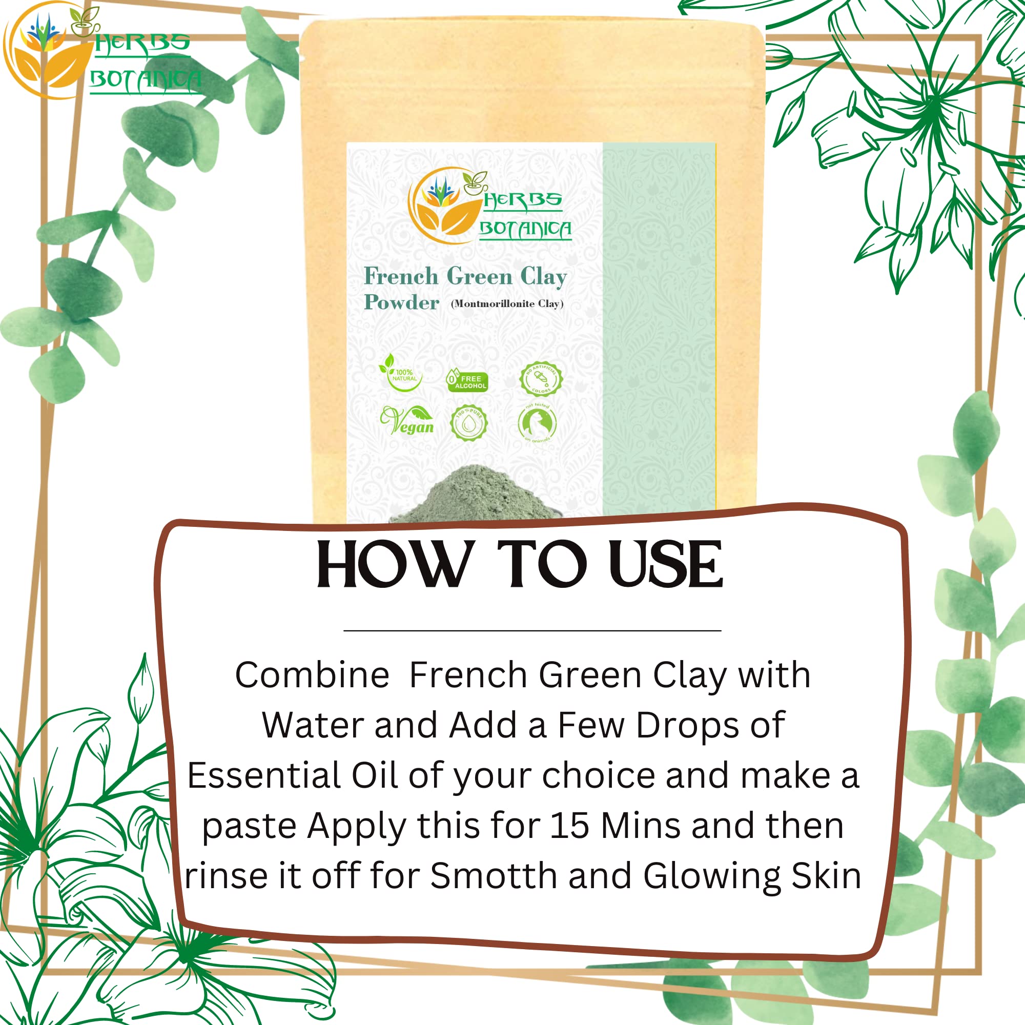Herbs Botanica French Green Clay Powder 100% Pure & Natural Montmorillonite Clay For Face Masks, Skincare, And Diy Beauty Finely