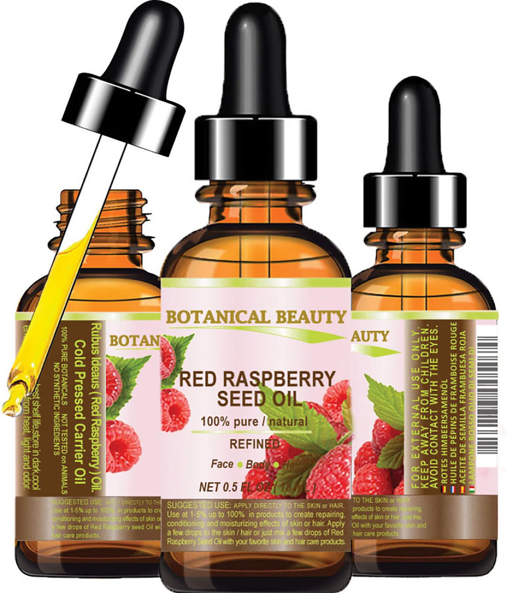 Red Raspberry Seed Oil. 100% Pure/Natural/Undiluted/Refined Cold Pressed Carrier Oil. 0.5 Fl.oz.-15 ml. For Skin, Hair, Lip And 