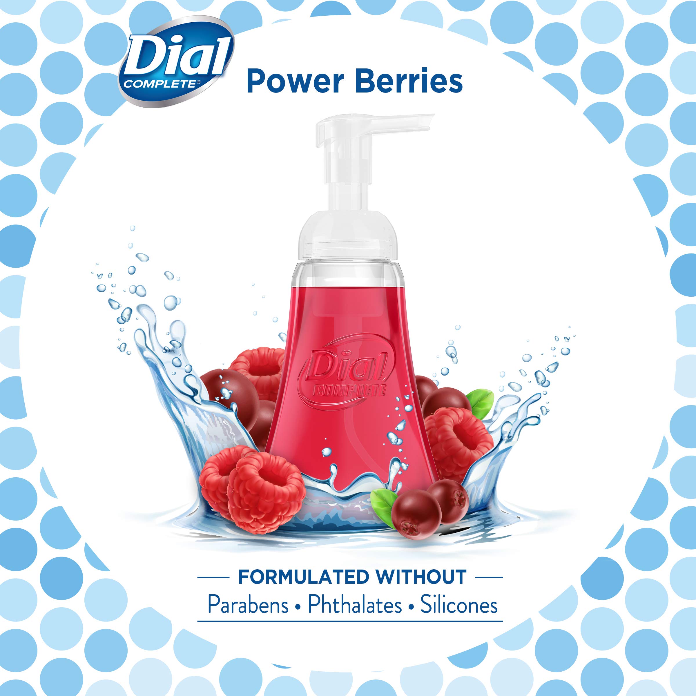 Dial Antibacterial Foaming Hand Wash, Power Berries, 7.5 Oz Pump Bottle (Pack Of 8)