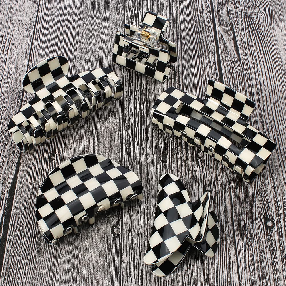 Checkered Hair Clip, Ahoney 5 Pack Hair Barrettes for Women Cute Big Claw Clips Y2k Accessories Aesthetics Banana Clip 80s 90s H