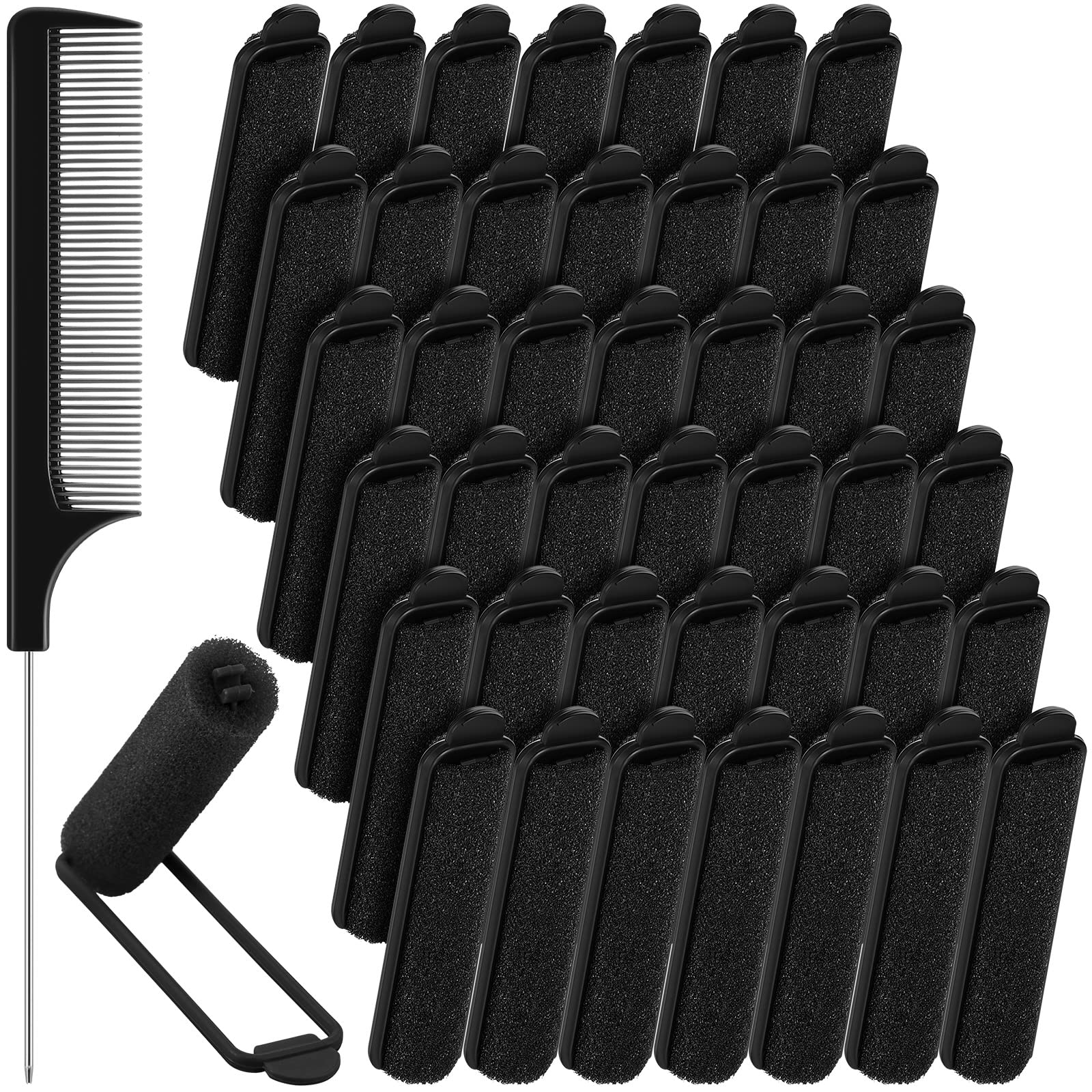 43 Pieces Soft 0.59 Inch Foam Hair Rollers Set with Flexible Sponge Curlers, Stainless Steel Rat Tail Pintail Comb for Hair Styl