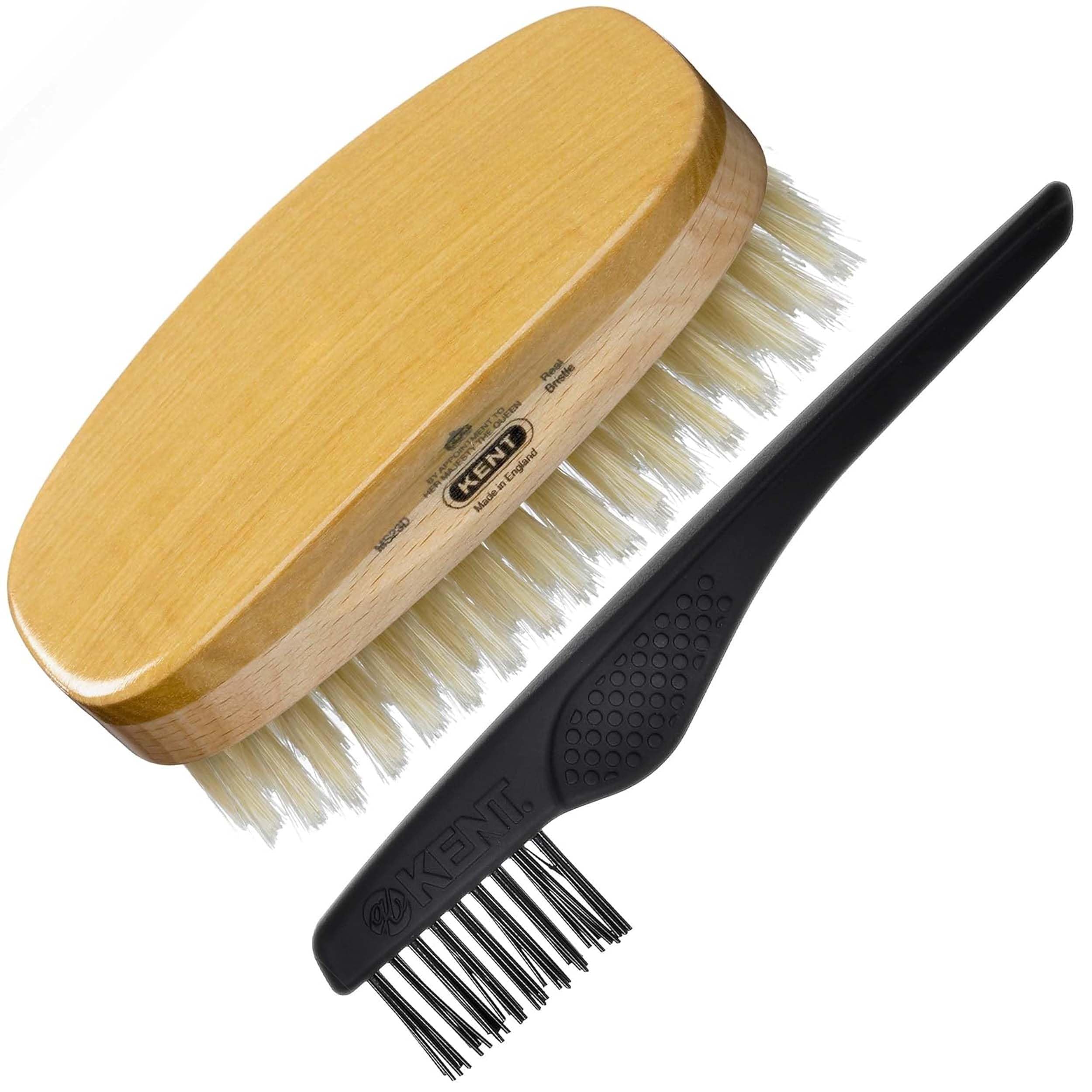 Kent MS23D Finest Men's Military Style Hair Brush - Satin and Beechwood Travel Size Base, Soft Pure White Natural Boar Bristle I