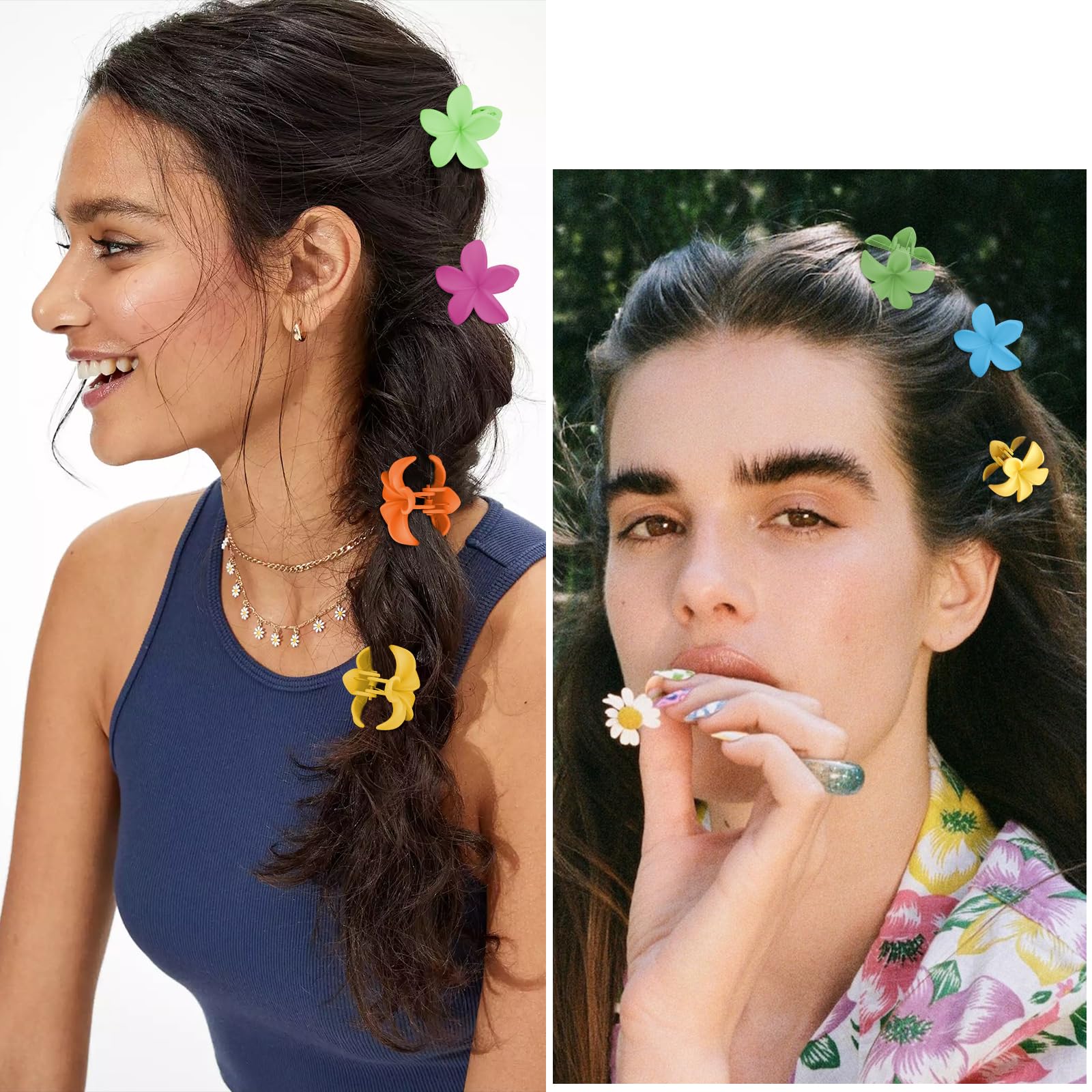 Velscrun Small Flower Hair Clips For Women - Claw Clips, 10Pcs Mini Hawaiian Matte Tiny Clips, Summer Beach Tropical Hair Access