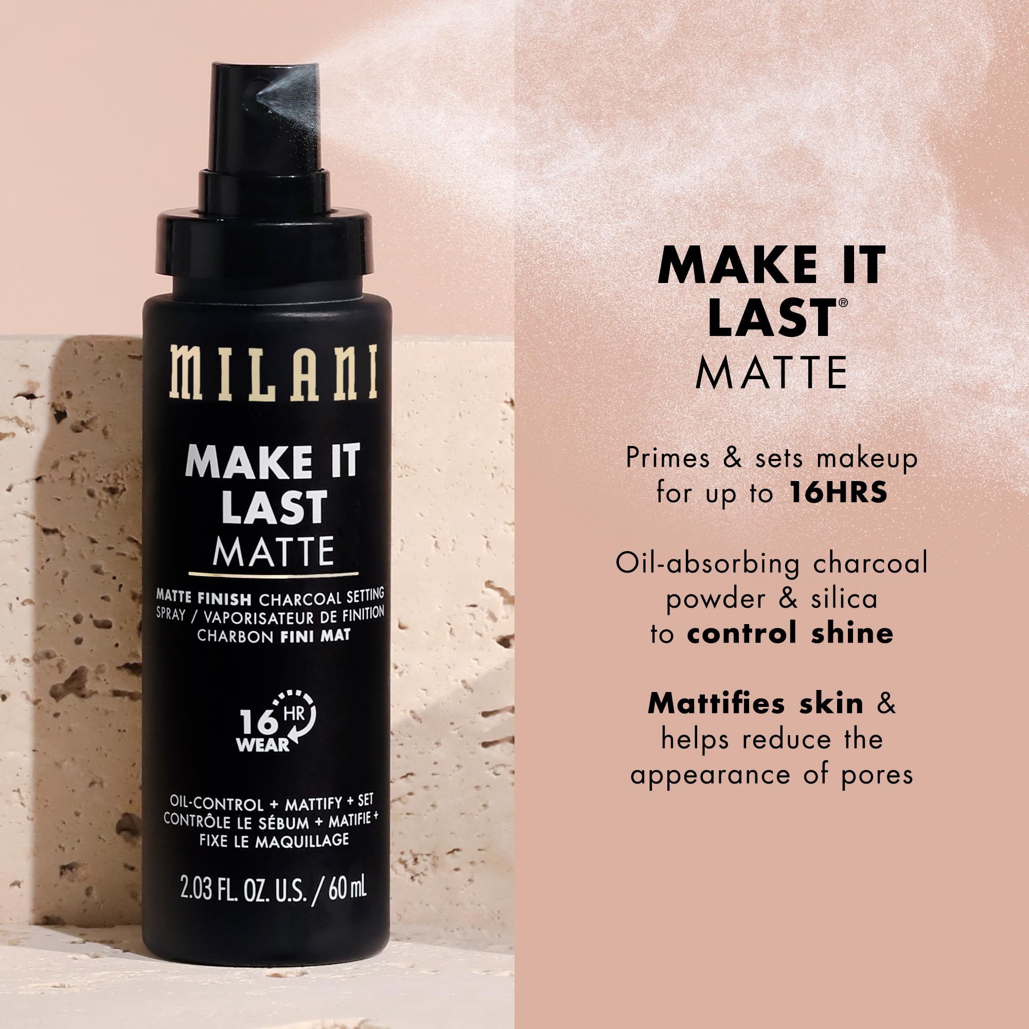 Milani Make It Last Matte - Matte Finish Charcoal Setting Spray- Cruelty-Free Makeup Primer And Setting Spray For Oily Skin - Lo