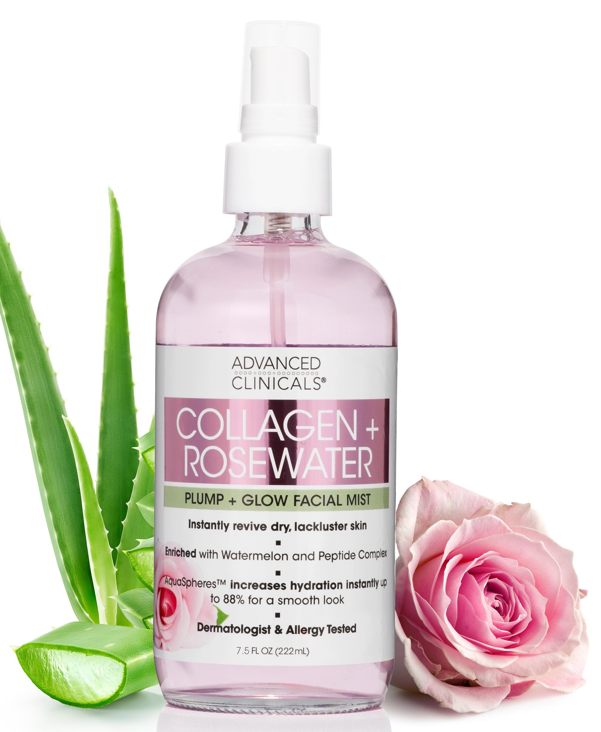 Advanced Clinicals Collagen + Rosewater Face Toner Skin Care Reviving & Hydrating Facial Mist For Face, Non-Greasy Instant Hydra