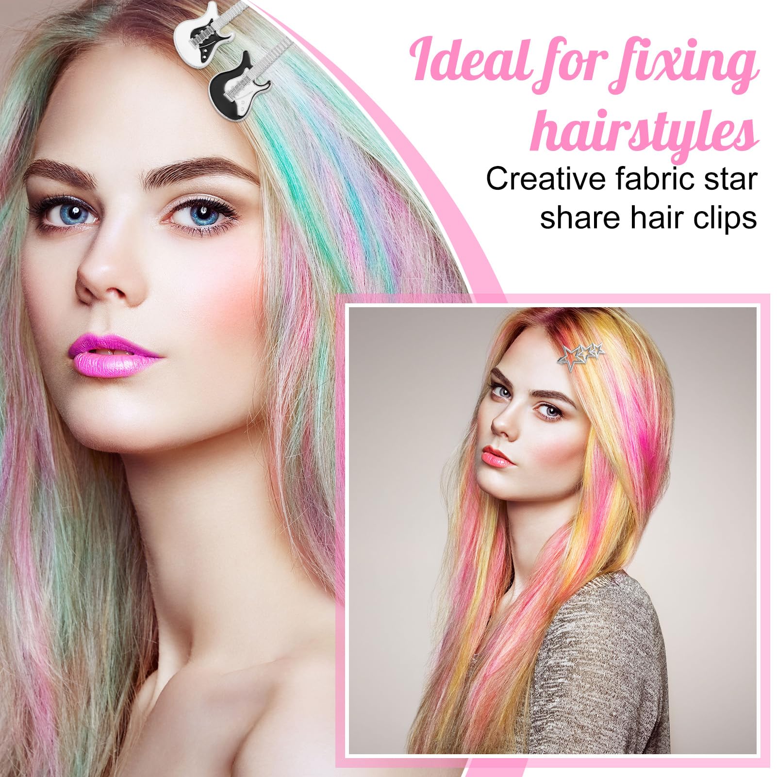 Friusate 22 Pcs Y2K Pink Hair Clips Set Kawaii Hair, Love Star Cross Hair Clip Diy Handmade Accessories Guitar Pendant, Star Cla