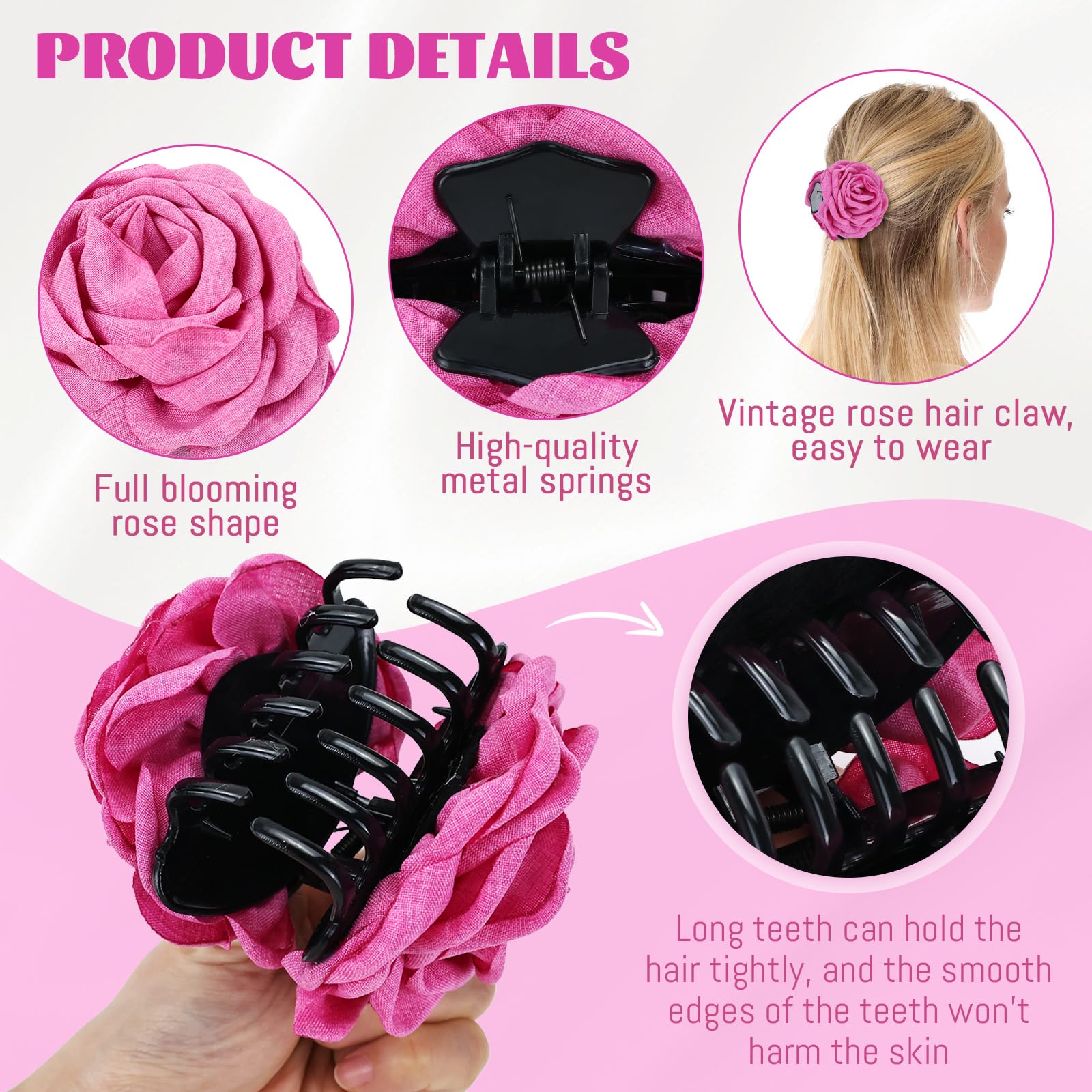 Cinaci 6 Pieces 9Cm/3.5'' Retro Flower Rose Hair Claws Clips With Strong Hold Floral Updo Hair Clips Barrettes Accessories For W