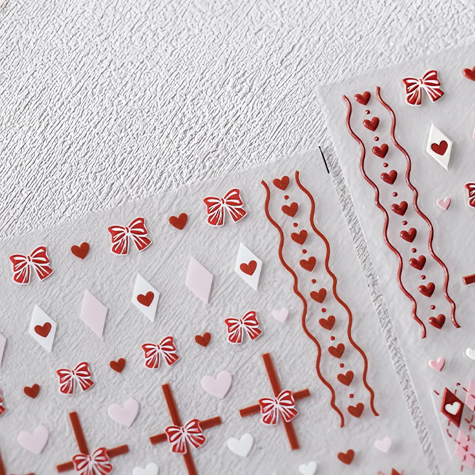 Love Heart Nail Stickers Decals Red White Heart Nail Stickers For Nail Art 5D Self Adhesive Valentine'S Day Bow Nail Decals Bow