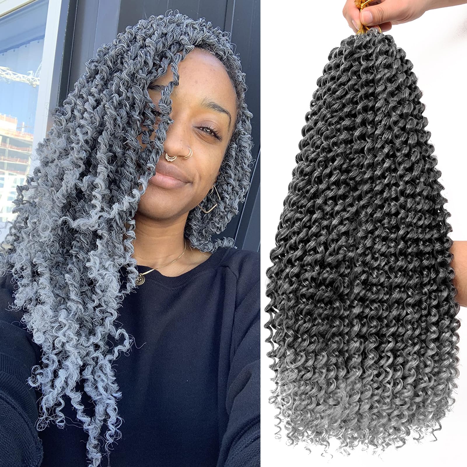 Dorsanee Ombre Gray Passion Twist Hair 18 Inch 7 Packs Water Wave Crochet Hair Long Bohemian Curly Braiding Hair For Butterfly L