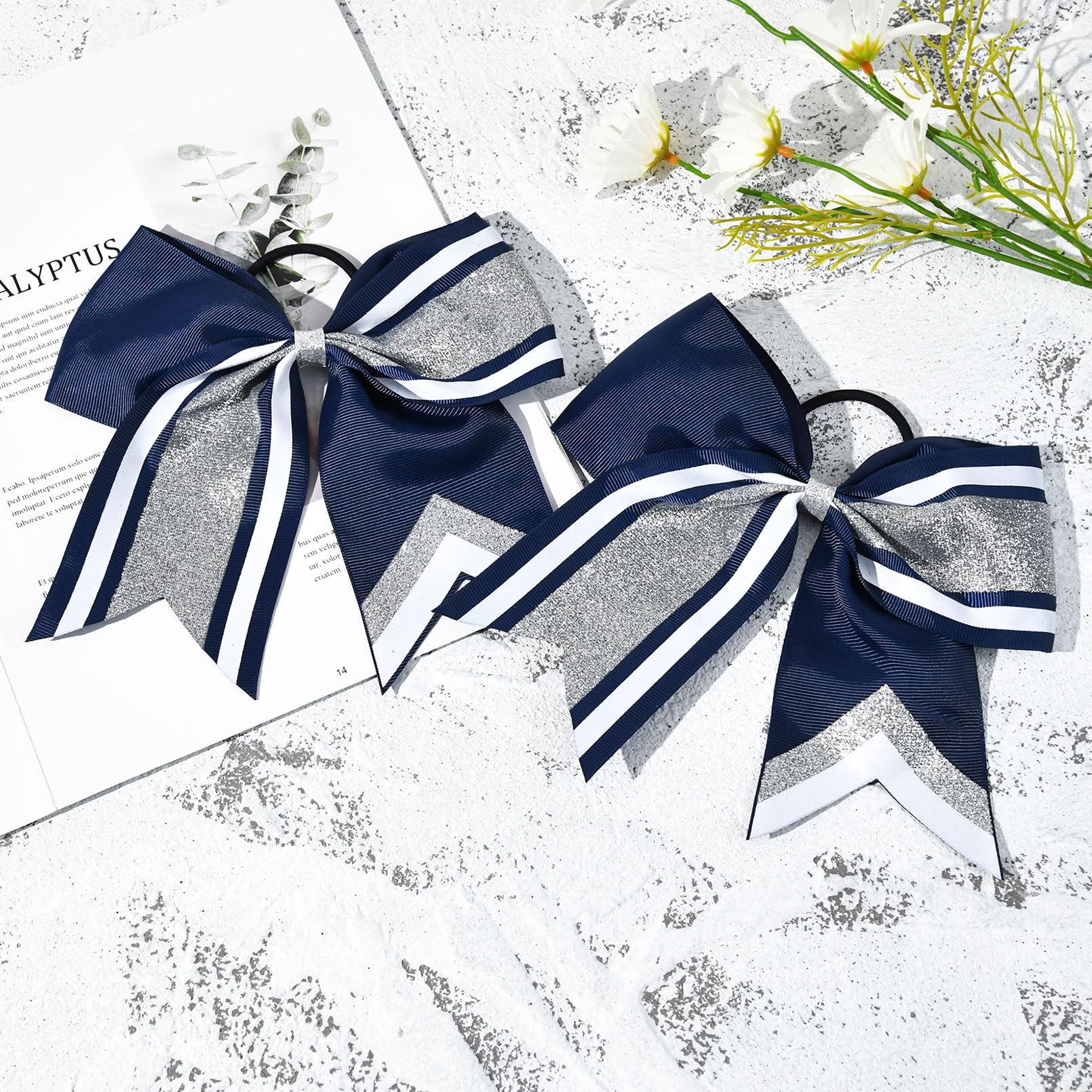 8 PCS Large Glitter Cheer Bows 8 Hair Bows Sparkly Cheerleading Softball Team Bow Hair Ponytail Holder Accessories for cheerlead