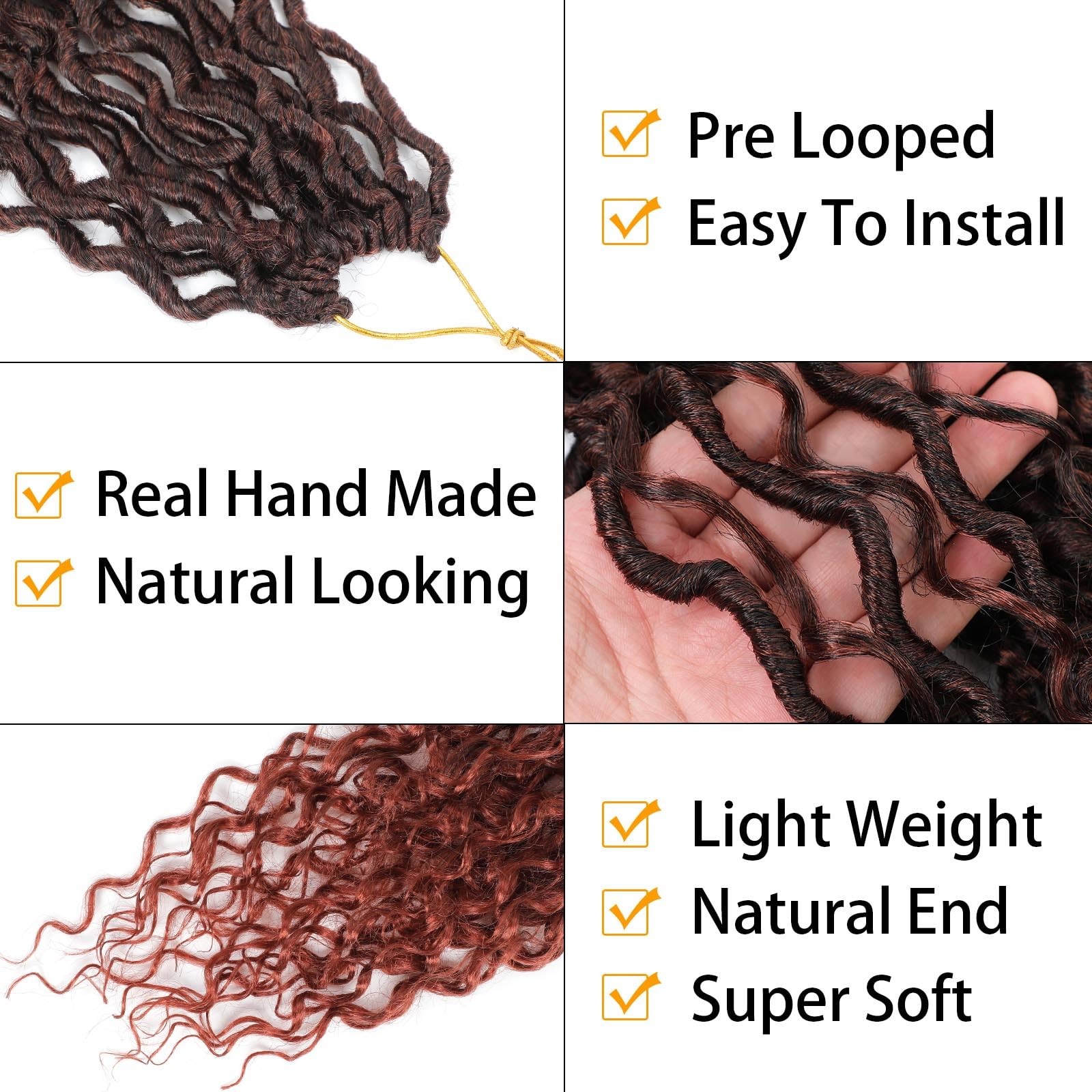 Burgundy Goddess Locs Crochet Hair 24 Inch 8 Packs Natural Looking, Boho River Goddess Crochet Braiding Hair Trendy & Edgy Faux