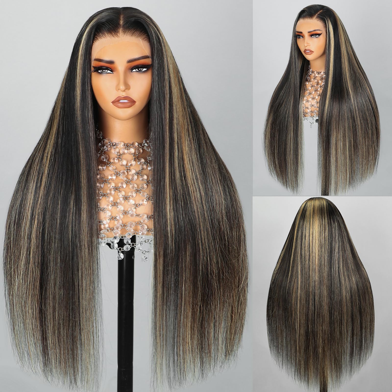 Arabella Highlight Lace Front Wig Human Hair 13x4 Ombre Lace Front Wig Human Hair 210% Density Real Pre Bleached Knots HD Lace F