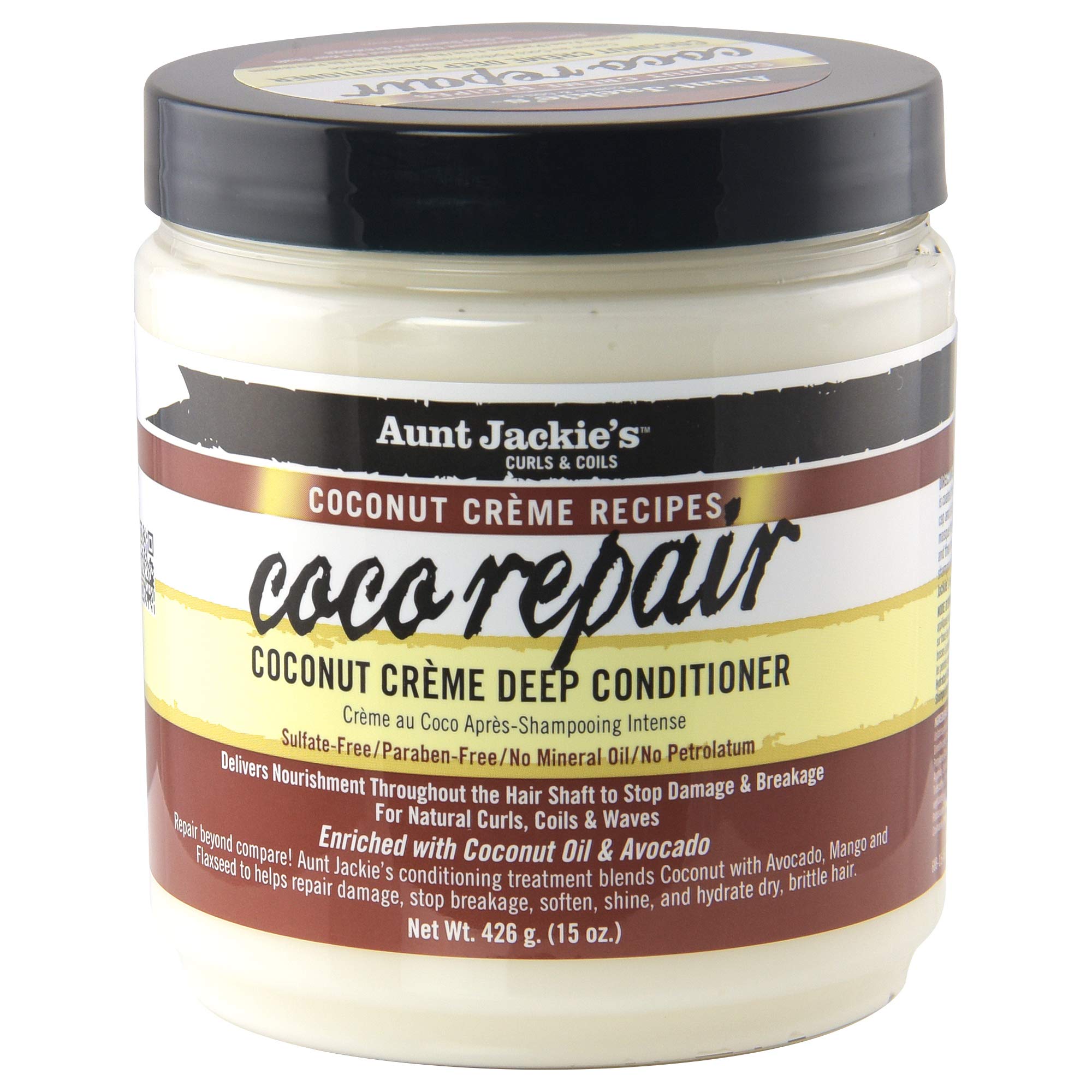 Aunt Jackie's Coconut Crme Recipes Coco Repair Deep Hair Conditioner, Delivers Nourishment, Stops Damage, Breakage for Natural C
