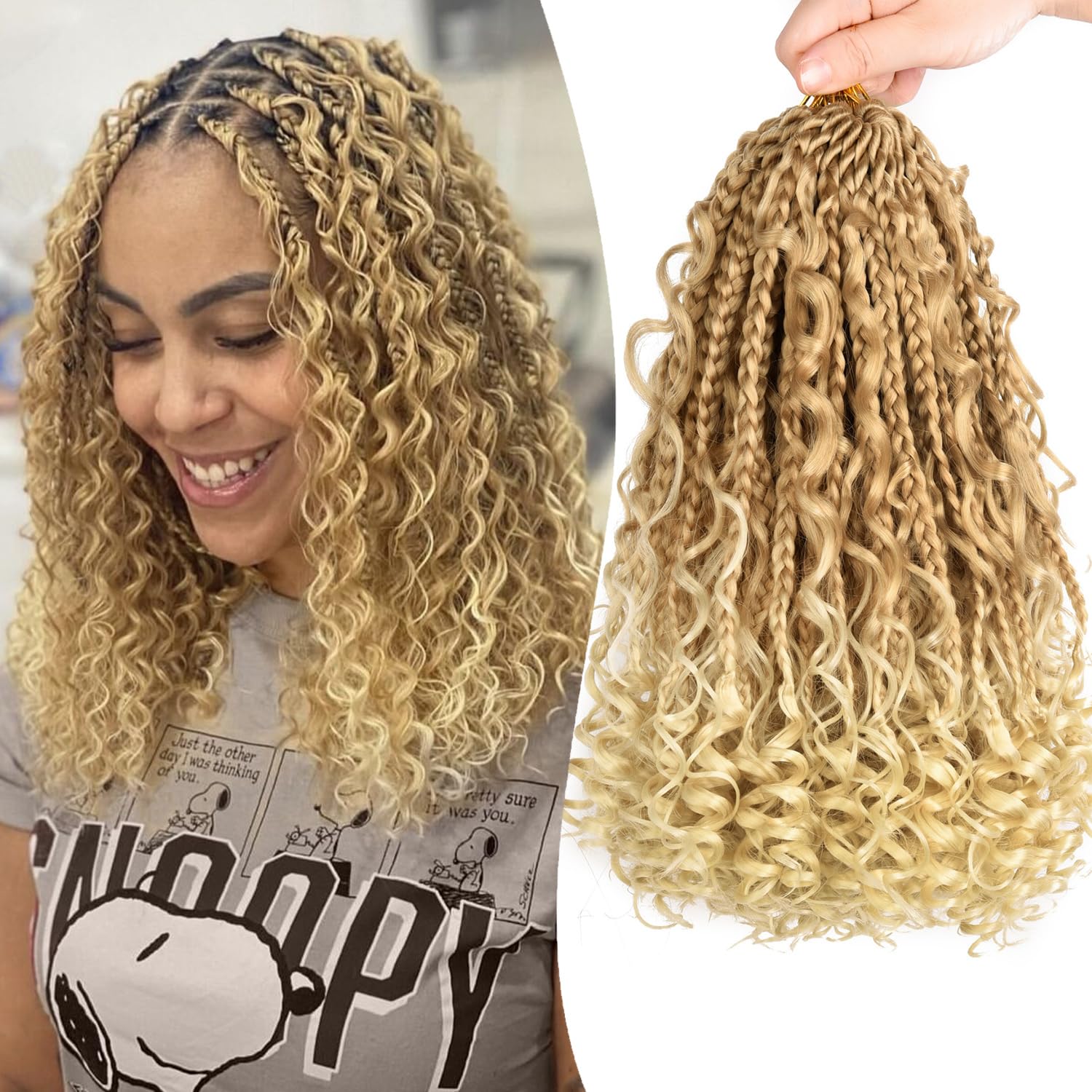 12 Inch Goddess Box Braids Crochet Hair for Black Women With Curl Ends 8 Packs Pre Looped Crochet 3X Bob Boho Box Braids Synthet