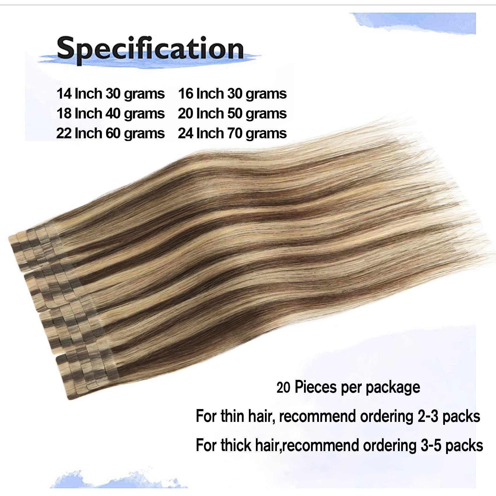 Aison Tape In Hair Extensions 4P27 Medium Brown/Dark Blonde 100% Remy Human Hair Extensions Silky Straight For Fashion Women 20