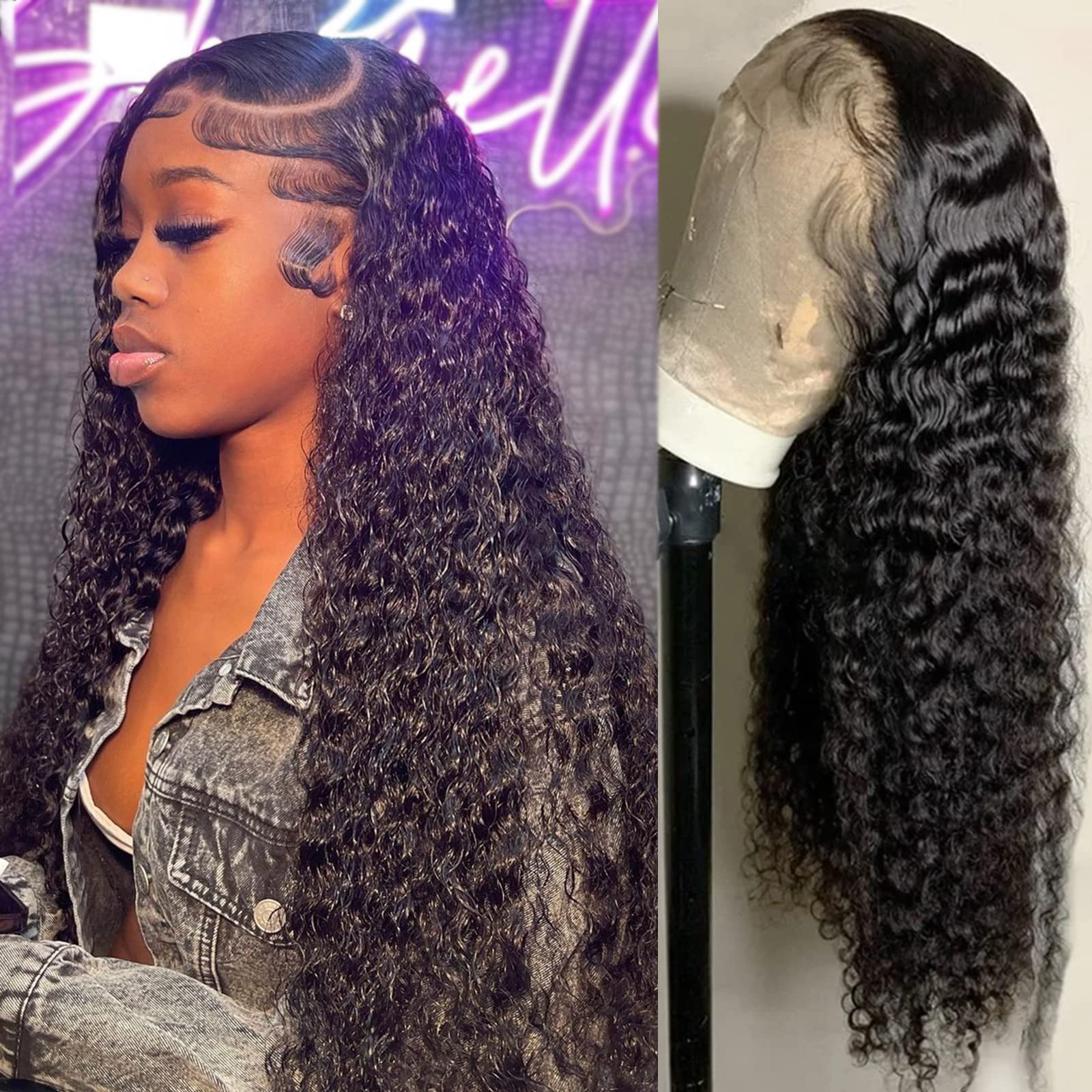 4GIRL4EVER Deep Wave Lace Front Wigs Human Hair 180% Density Wet and Wavy Wigs Human Hair 13X4 Curly Lace Frontal Wigs Human Hai