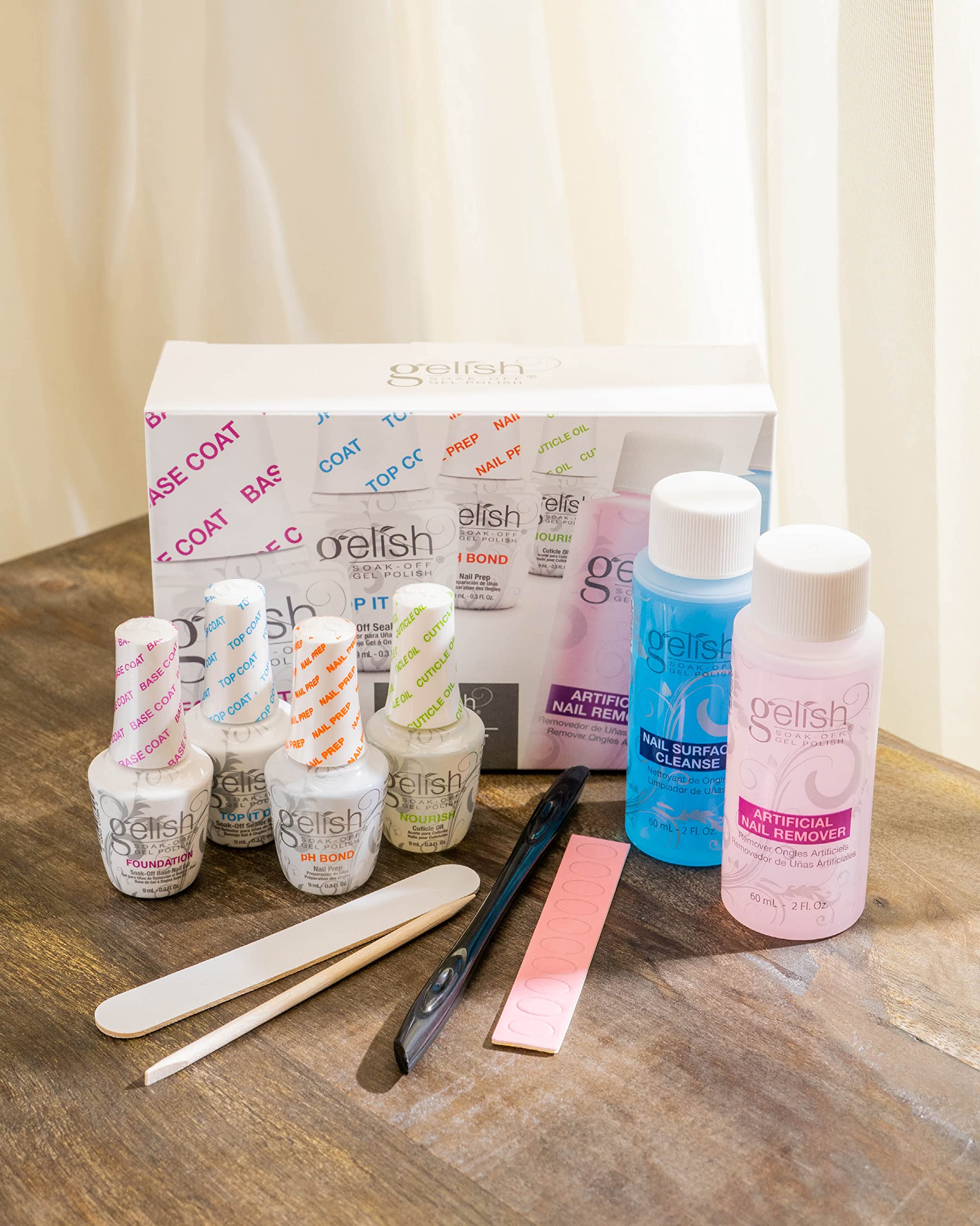 Gelish MINI Complete Basix Gel Nail Polish Prep Essentials Starter Kit with Foundation, pH Bond, Top It Off, Nourish, Artificial