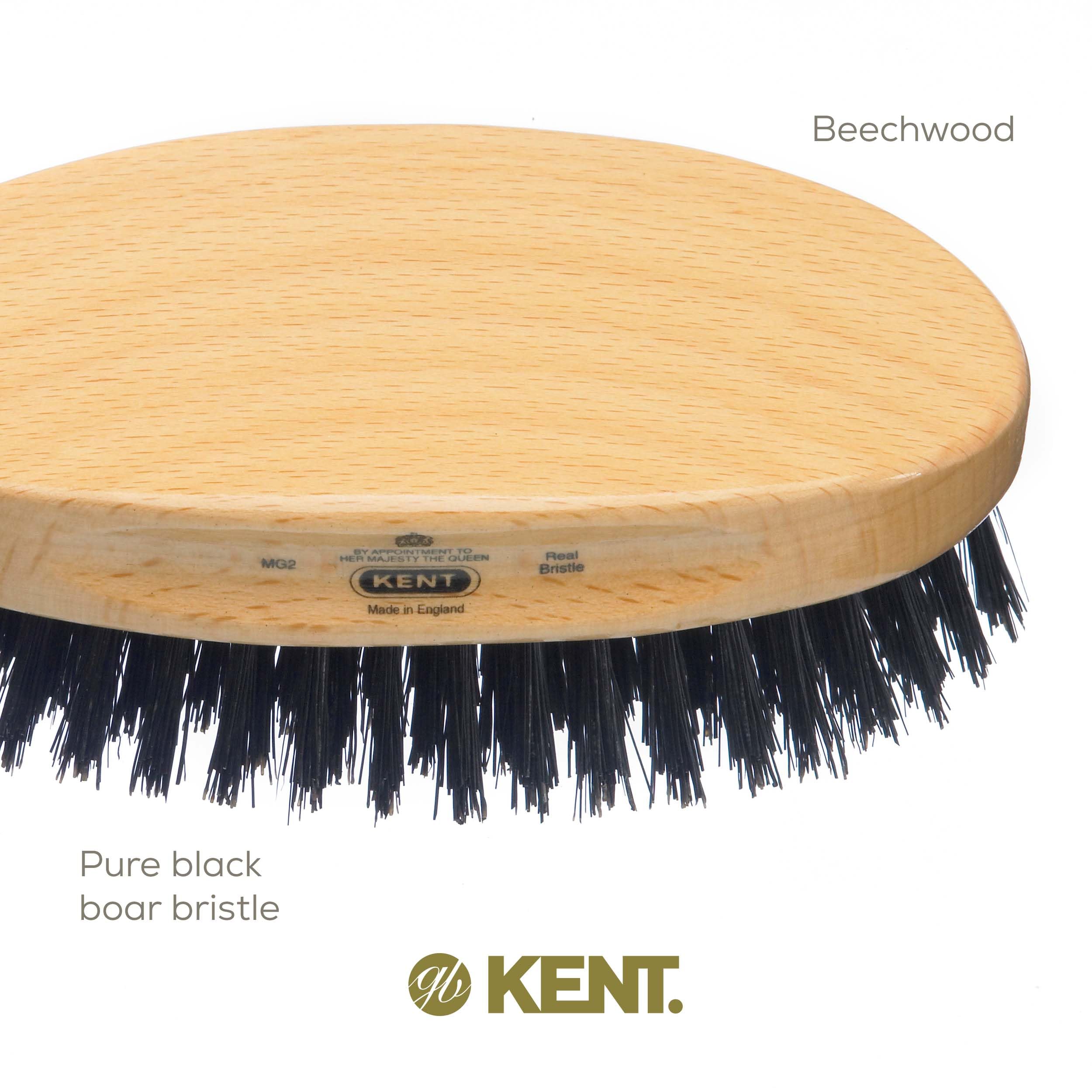 Kent Mg2 Finest Men'S Oval 100% Natural Beechwood Military Hair Brush With 100% Natural Black Boar Bristle For Mens Grooming, Sc