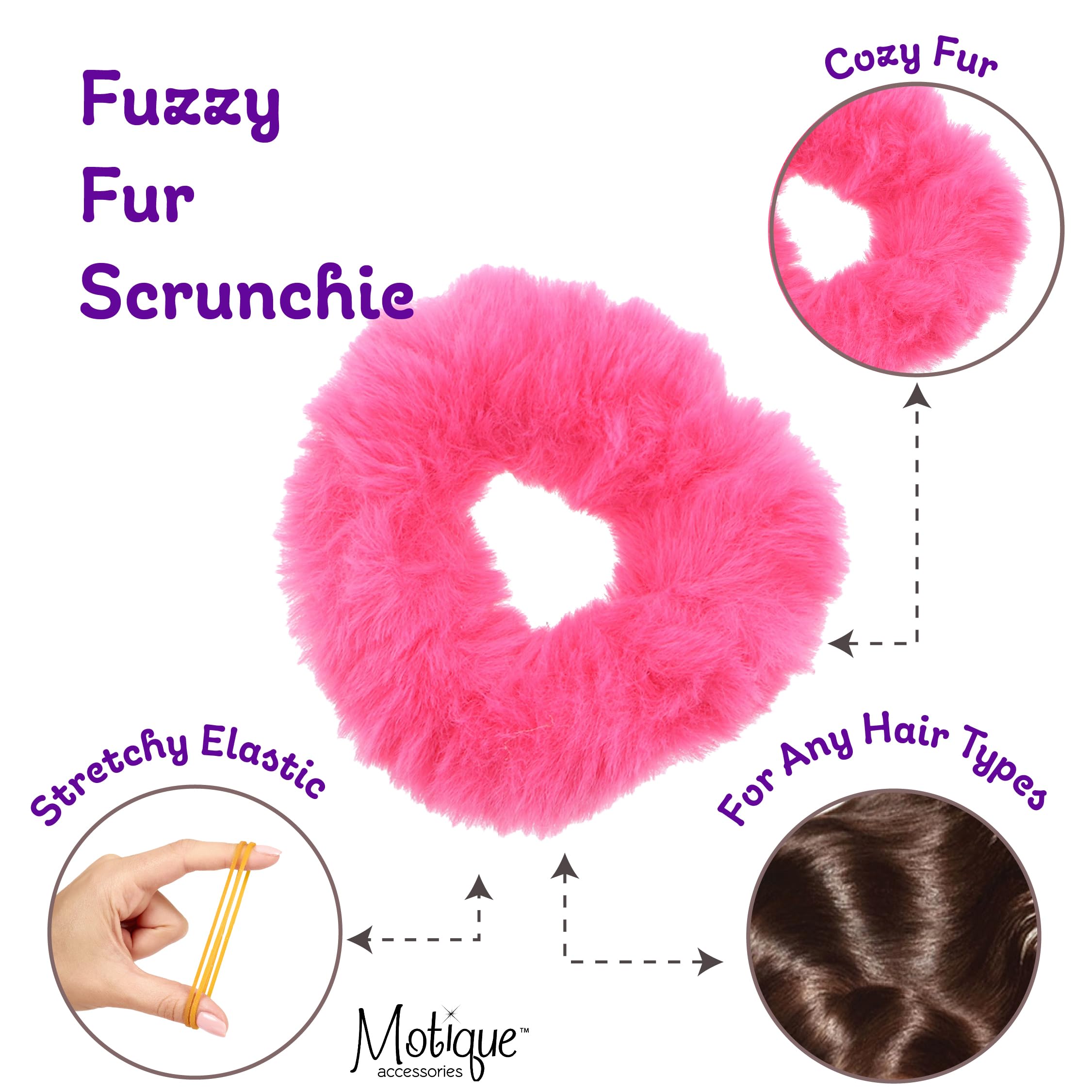 Small Fuzzy Fur Scrunchies Furry Pony Holder - Set Of 2 - Hot Pink
