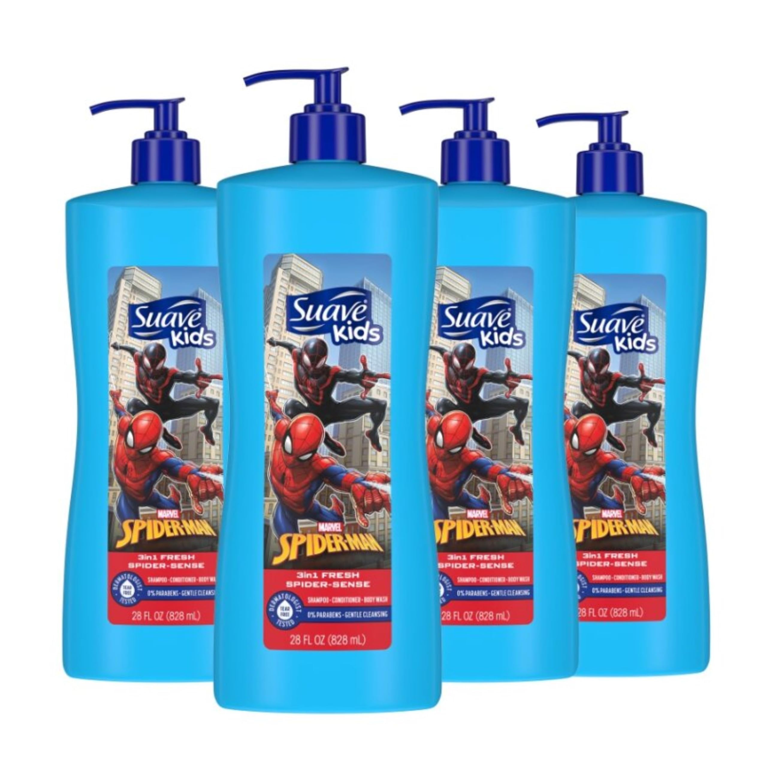 Suave Kids 3 In 1 Shampoo Conditioner Body Wash For Tear-Free Bath Time, Fresh Spider-Sense, Dermatologist-Tested Kids Shampoo 3