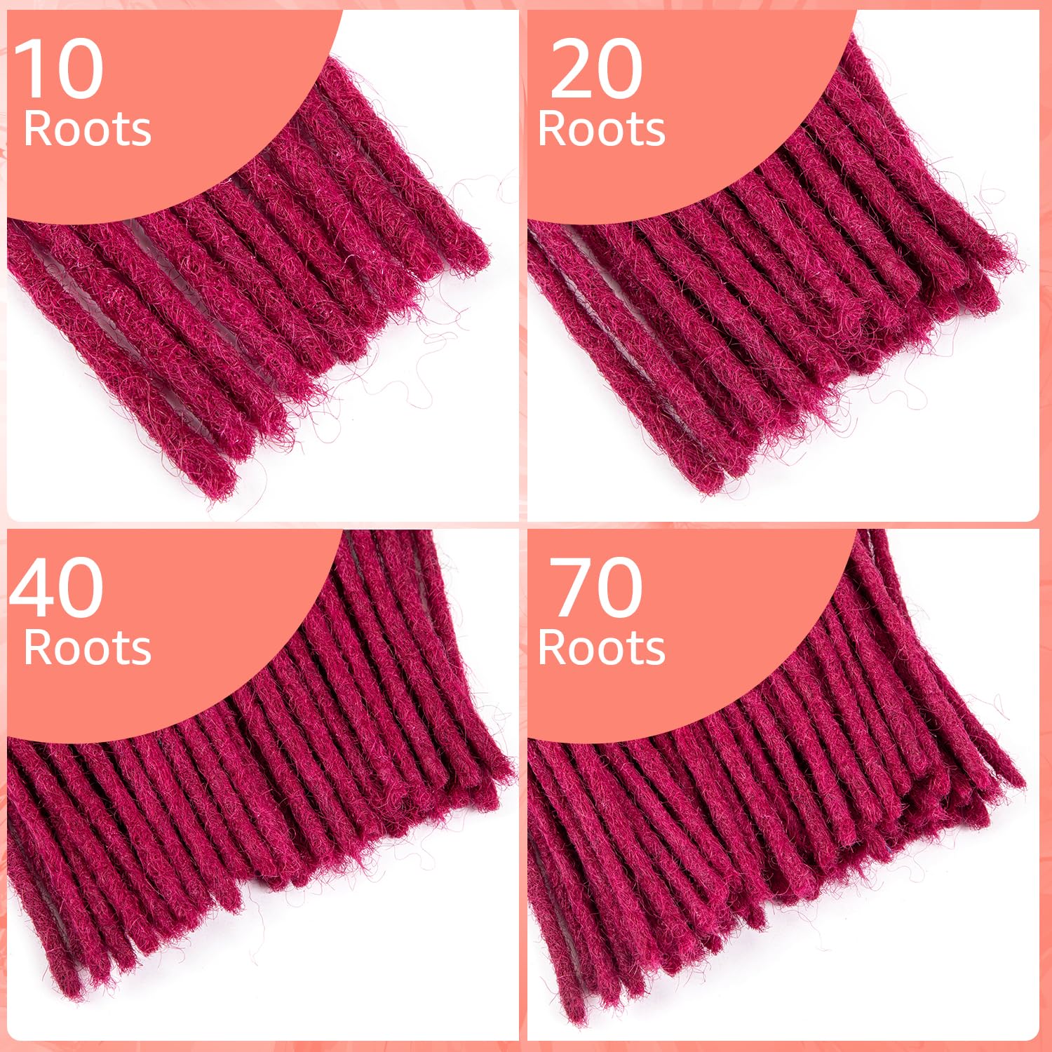 Teresa 6 Inch 0.4Cm Width Loc Extension Human Hair #Burgundy 70 Strands Full Hand-Made Permanent Locs Extensions Can Be Dyed And