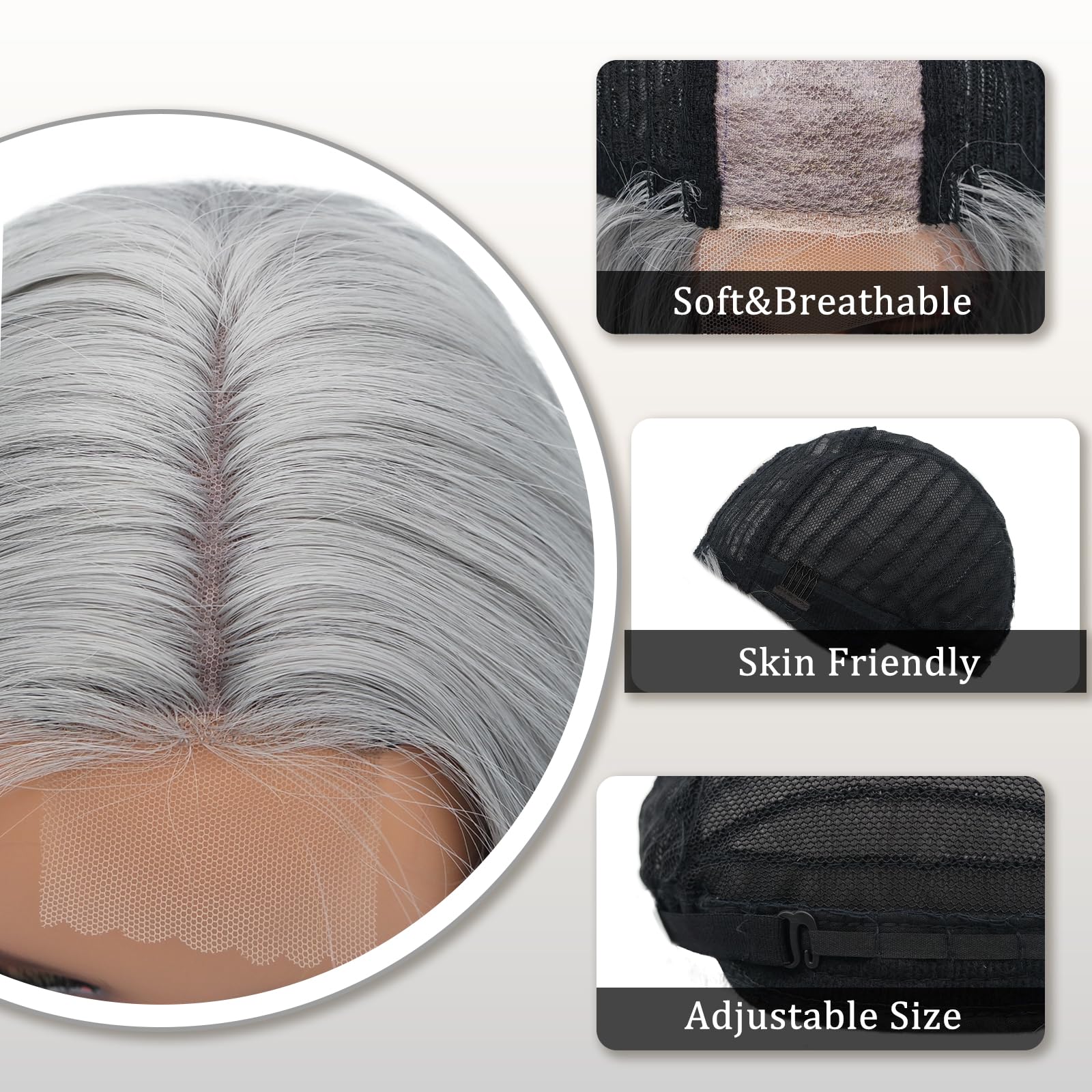 Ybymcai Grey Wig - Long Sliver Wavy Wigs For Women Middle Part Gray Wig 26 Inch Natural Curly Synthetic Wig Heat Resistant Fiber