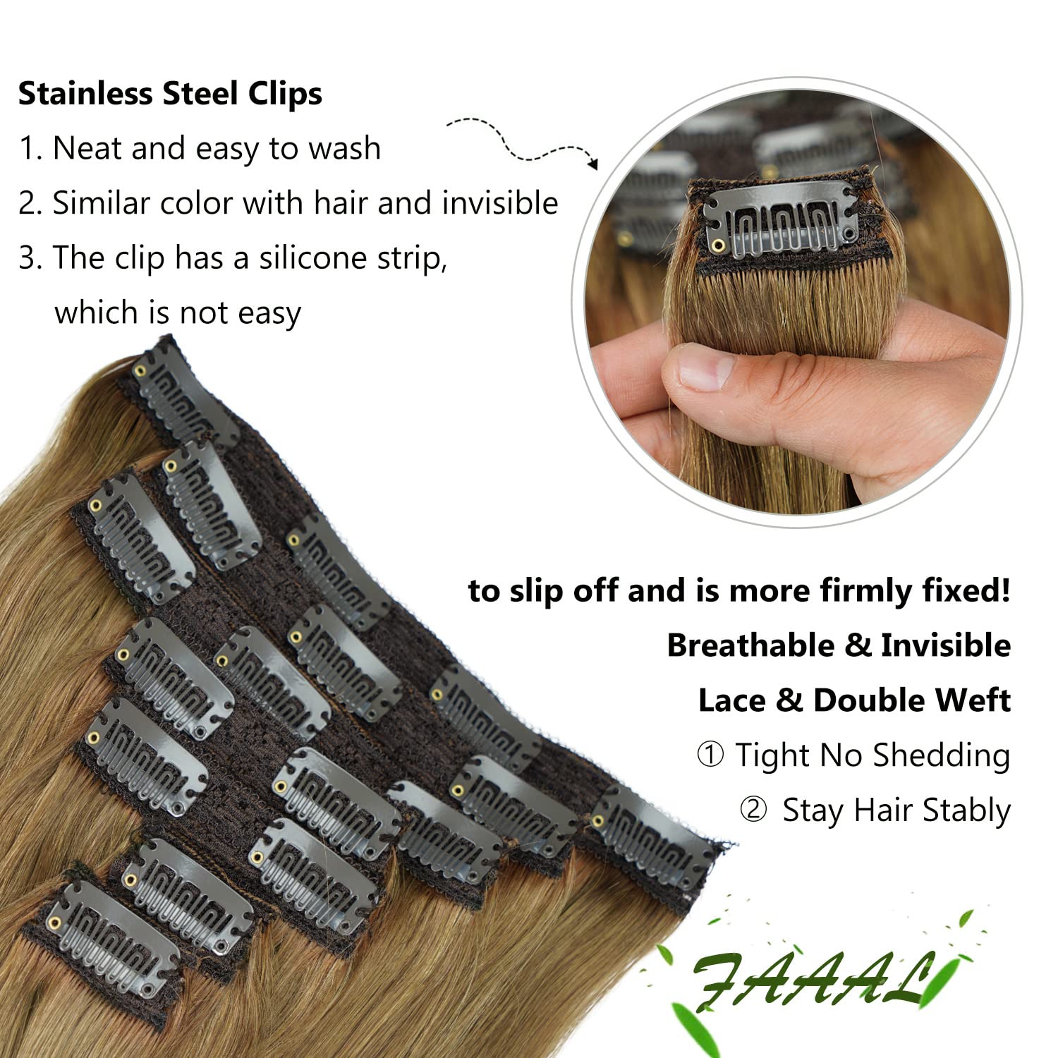 16'' Clip In Human Hair Extensions Full Head 130G 7 Pieces 16 Clips 8# Light Brown Double Weft Brazilian Real Remy Hair Extensio