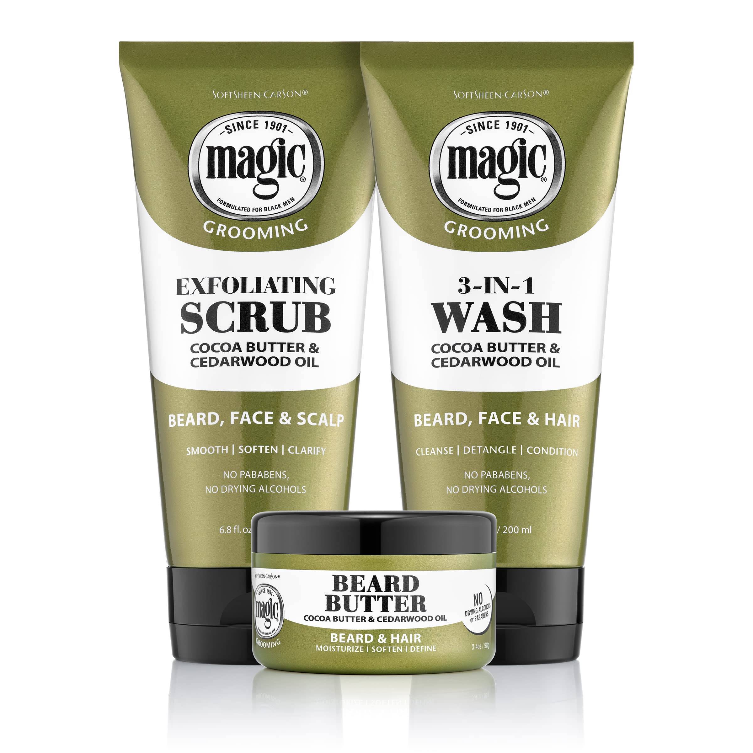 Softsheen-Carson Magic - Shaving Beard Grooming Kit For Men With Cedarwood Oil- Beard Butter, Scrub And Cleanser- Gift Set For B