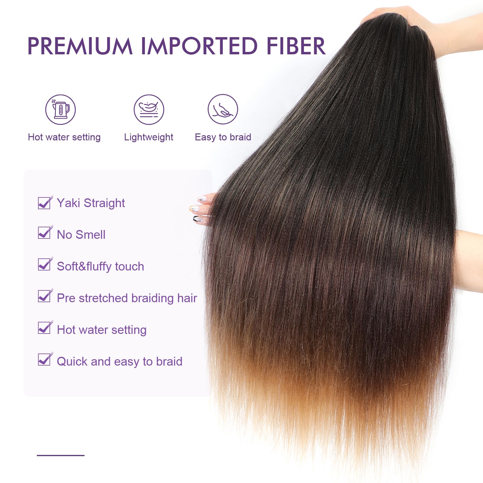 Rosdina Pre-Stretched Braiding Hair - 30 Inch 8 Packs Ombre Brown 3 Tones Hair For Twist Or Box Braids, Yaki Texture Hot Water S