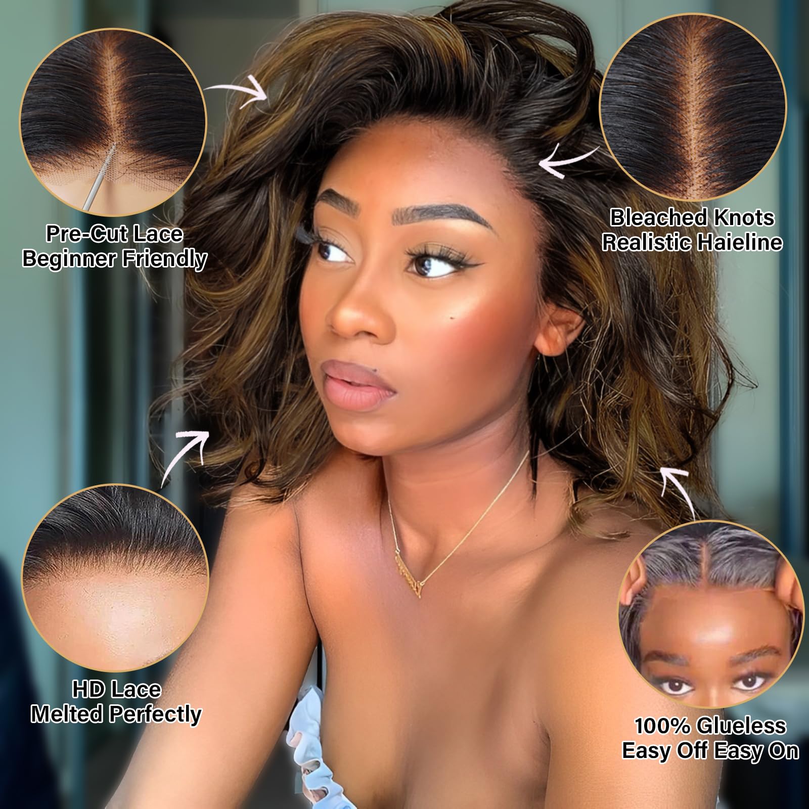 Recool Loose Body Bob Wig Highlight Ombre Short Body Wave Human Hair Wig For Black Women 5X6 Hd Glueless Lace Front Wigs Pre Plu