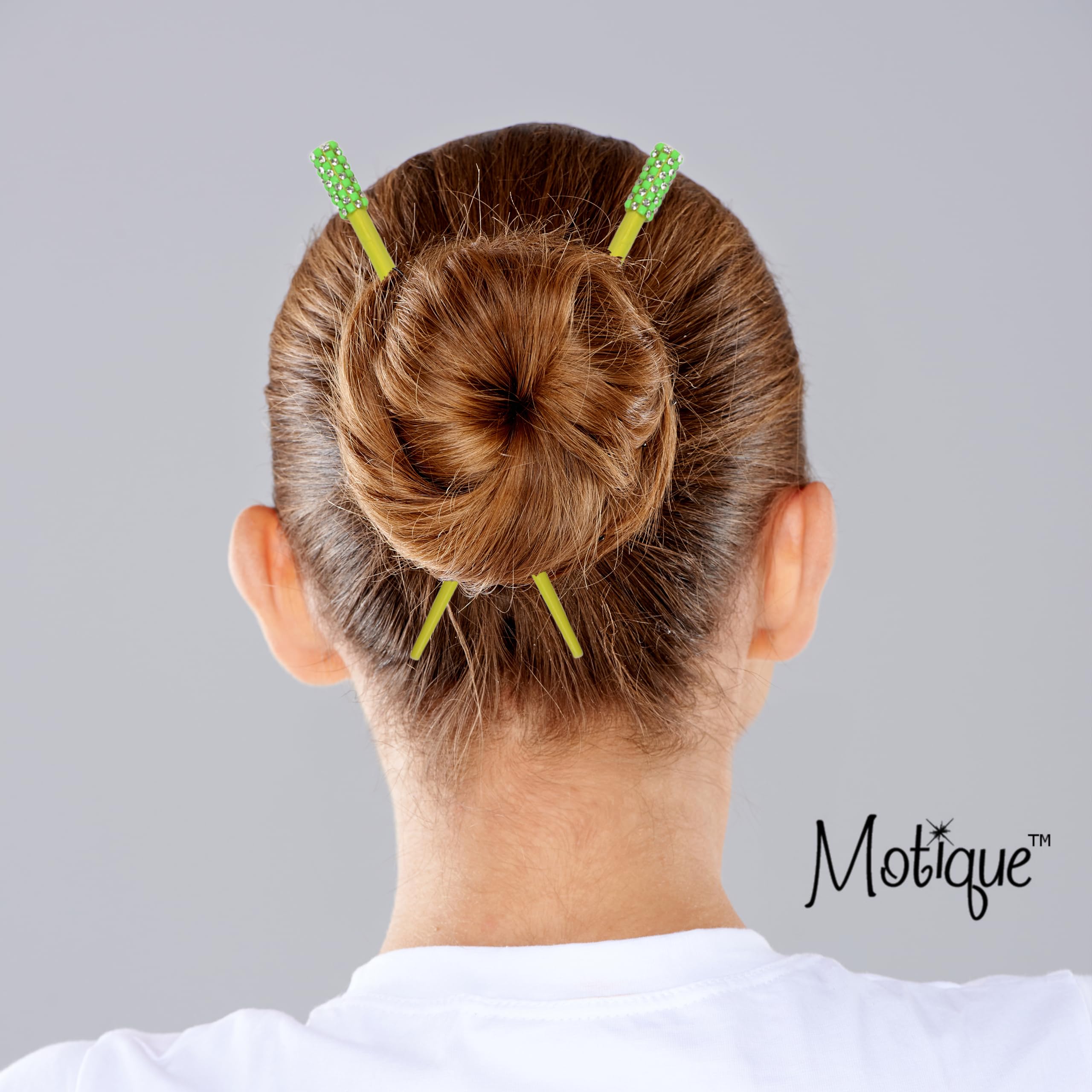Set Of 2 Hair Sticks Chopsticks With Colored Studded Tops 7.5 Inches Long For Women - Green