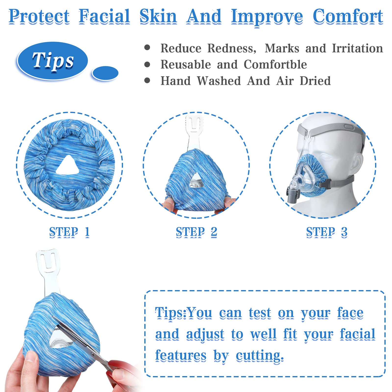 Tudomro 6 Packs Mask Liners for Full Face Cover Cushions Reusable Soft Mask Reduce Facial Redness Apnea(Blue)