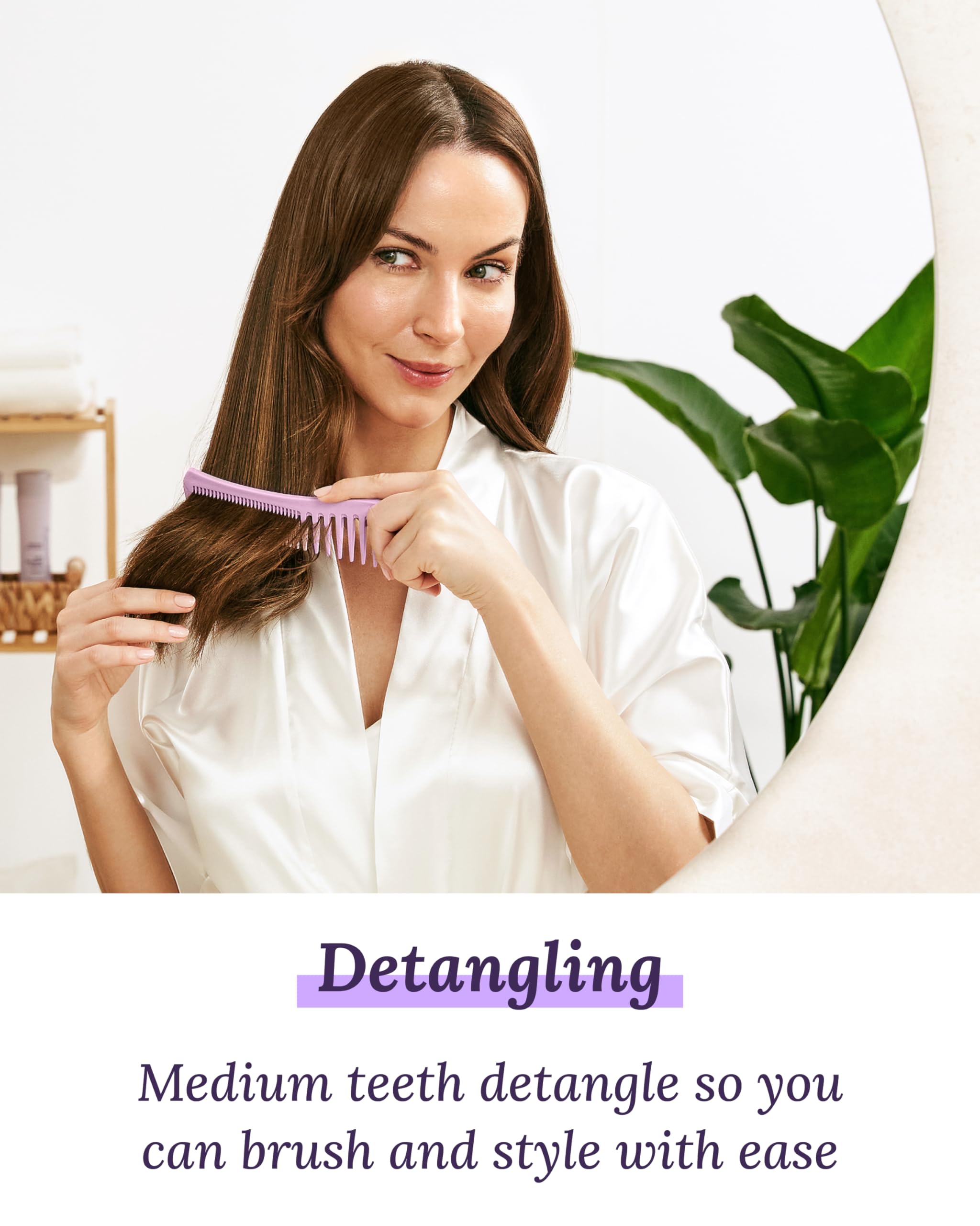 Detangling Hair Comb For Women - 2-Sided Gentle Styling Comb With Wide And Fine Teeth - Conditioning And Detangling Comb For Thi